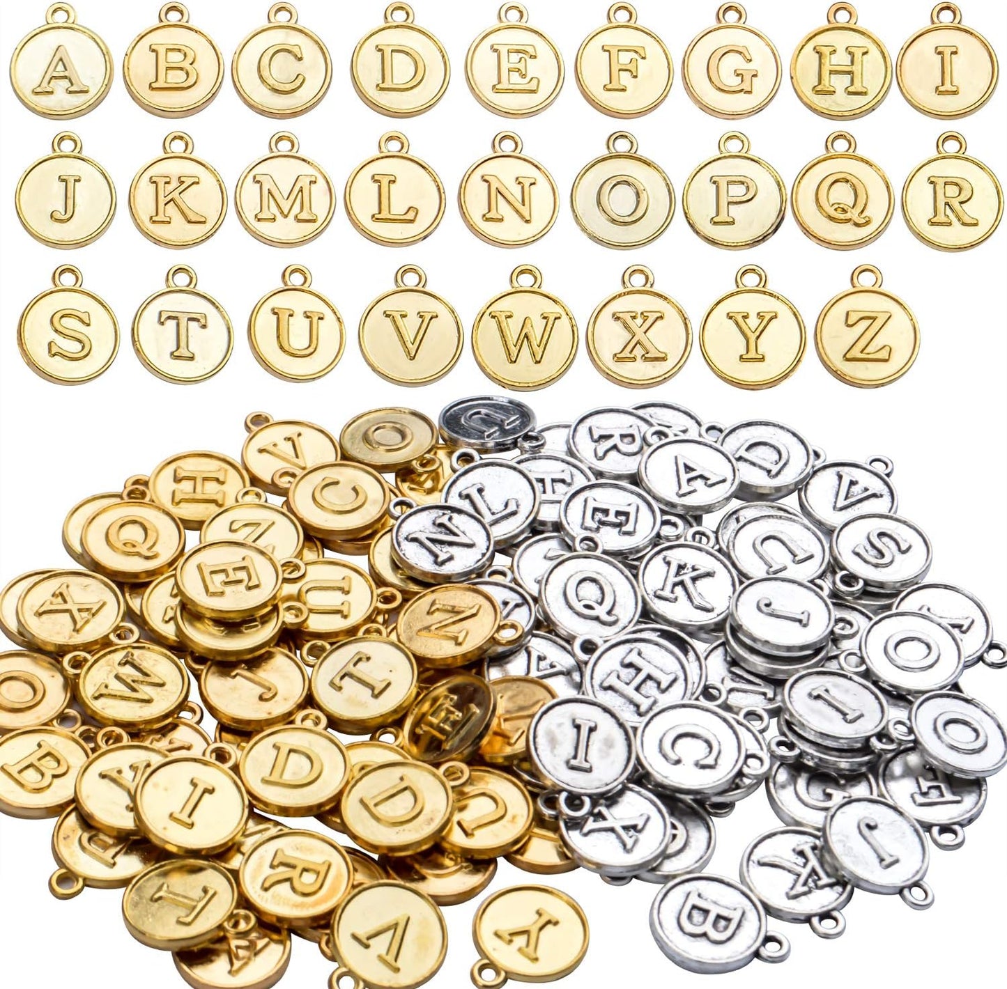 4 Sets(104 pcs) Alloy A-Z Initial Alphabet Letter Mixed Charms Pendants for DIY Jewelry Making,Bracelet and Crafting