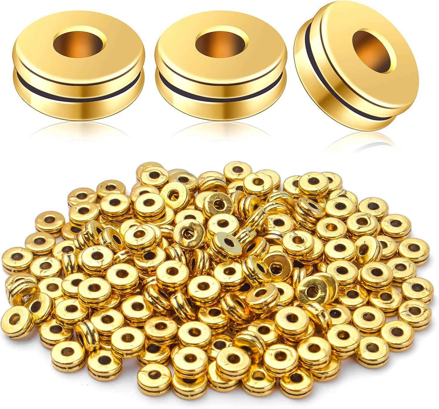Metal Spacer Beads,200pcs Flat Round Disc Rondelle Spacer Beads Metal Rondelle Beads Spacers for Jewelry Making(6mm) - Silver and Golden