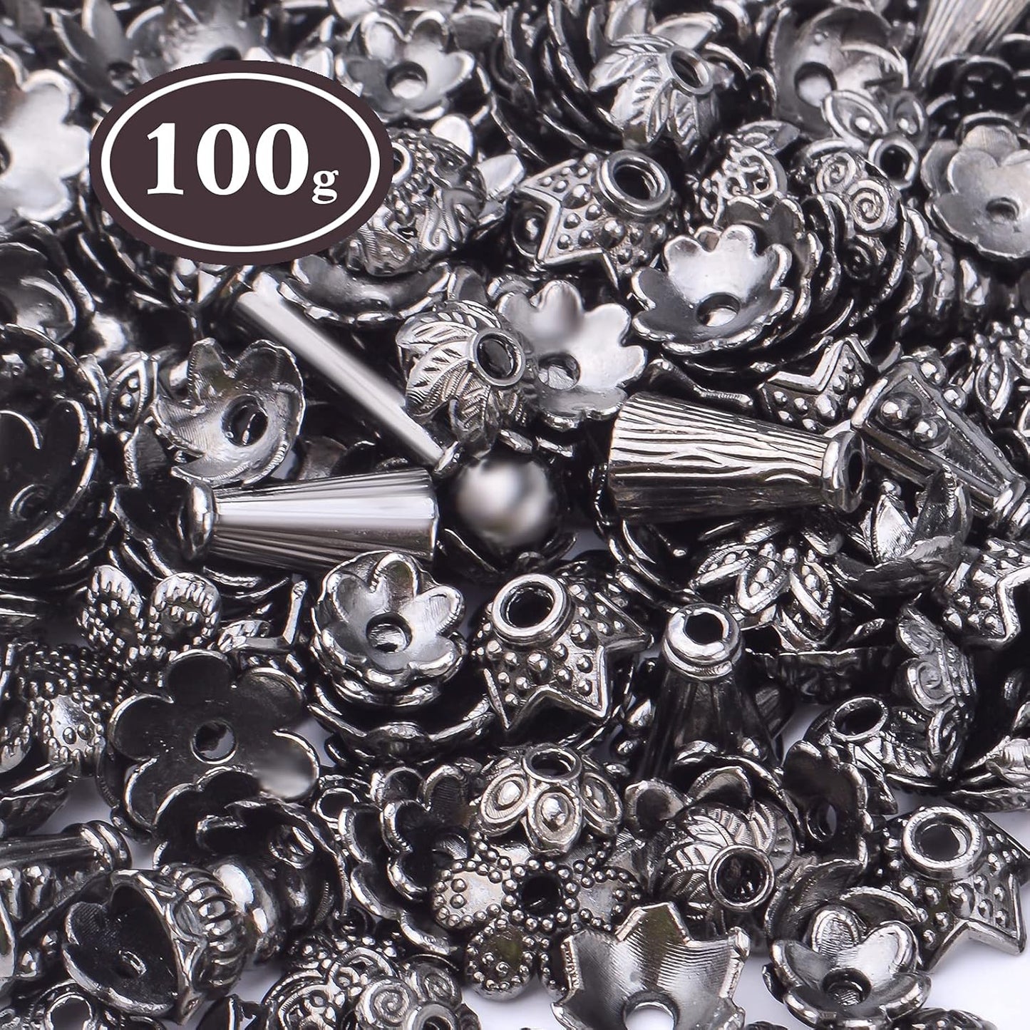 100 Gram Gun Black Flower Bead Caps Tibetan Alloy Mixed Styles Spacer Beads Caps End Caps Craft Supplies for DIY Earrings Bracelet Necklace Jewelry Making Accessories