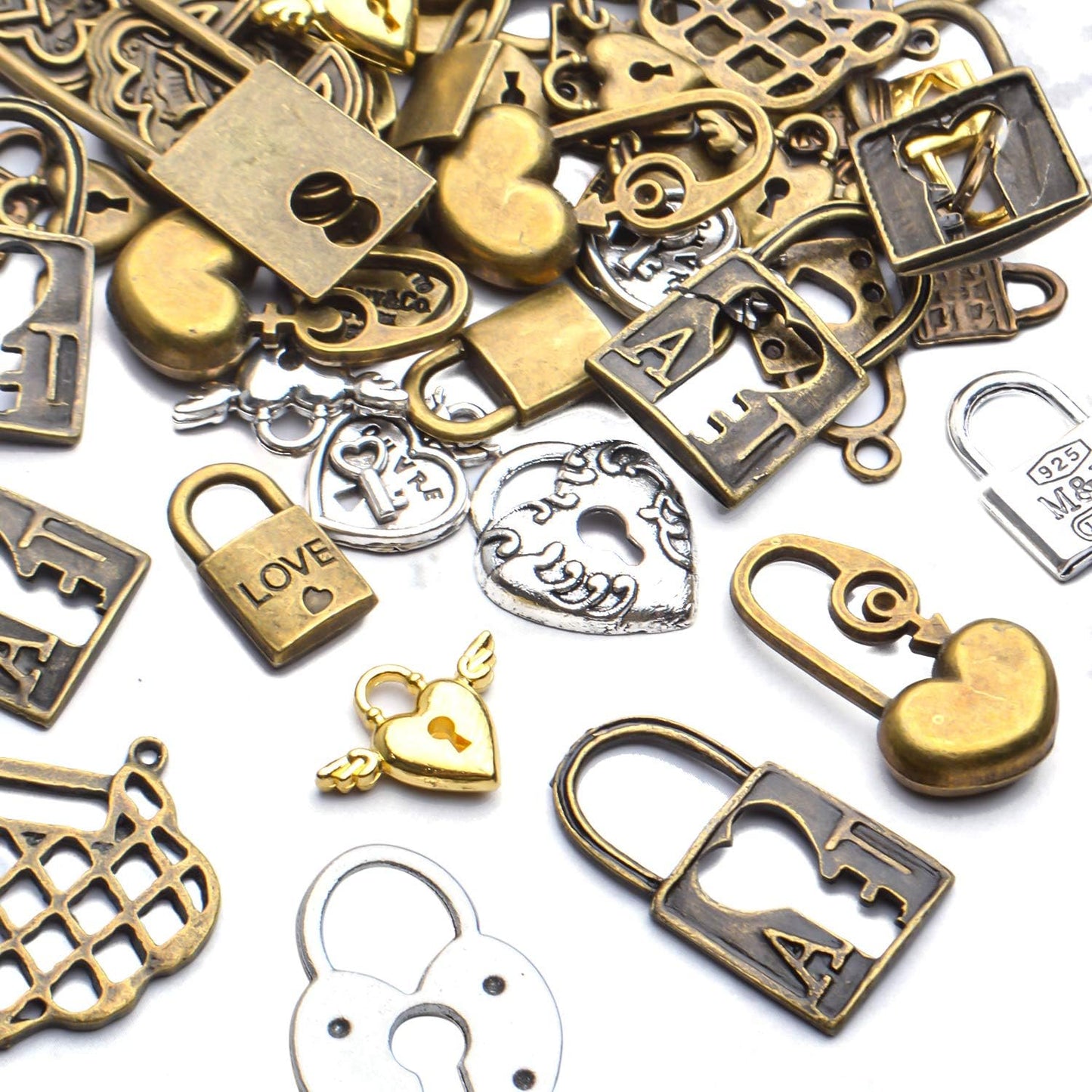 Heart Lock Charms, 100 Gram Tibetan Mixed Styles Heart Lock Pendants Retro Love Charm Jewellery Making Accessories for DIY Craft Bracelets Necklace Findings Crafting