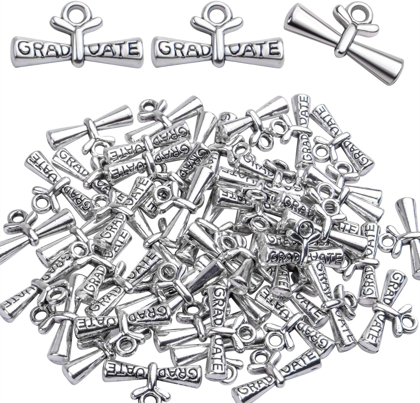 50pcs Silver Graduation Charms Pendants Graduate Hanging Charm with Diploma for Bracelets Keychain Necklace