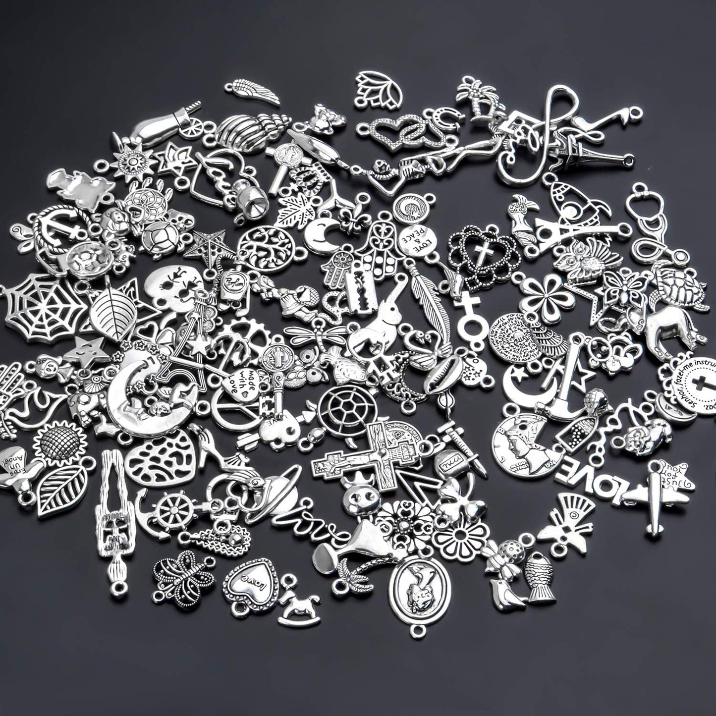 Vintage Charms Bulk,300pcs Mixed Antique Charms Tibetan Silver Pendants for Necklace Bracelet Jewelry Making and Crafting