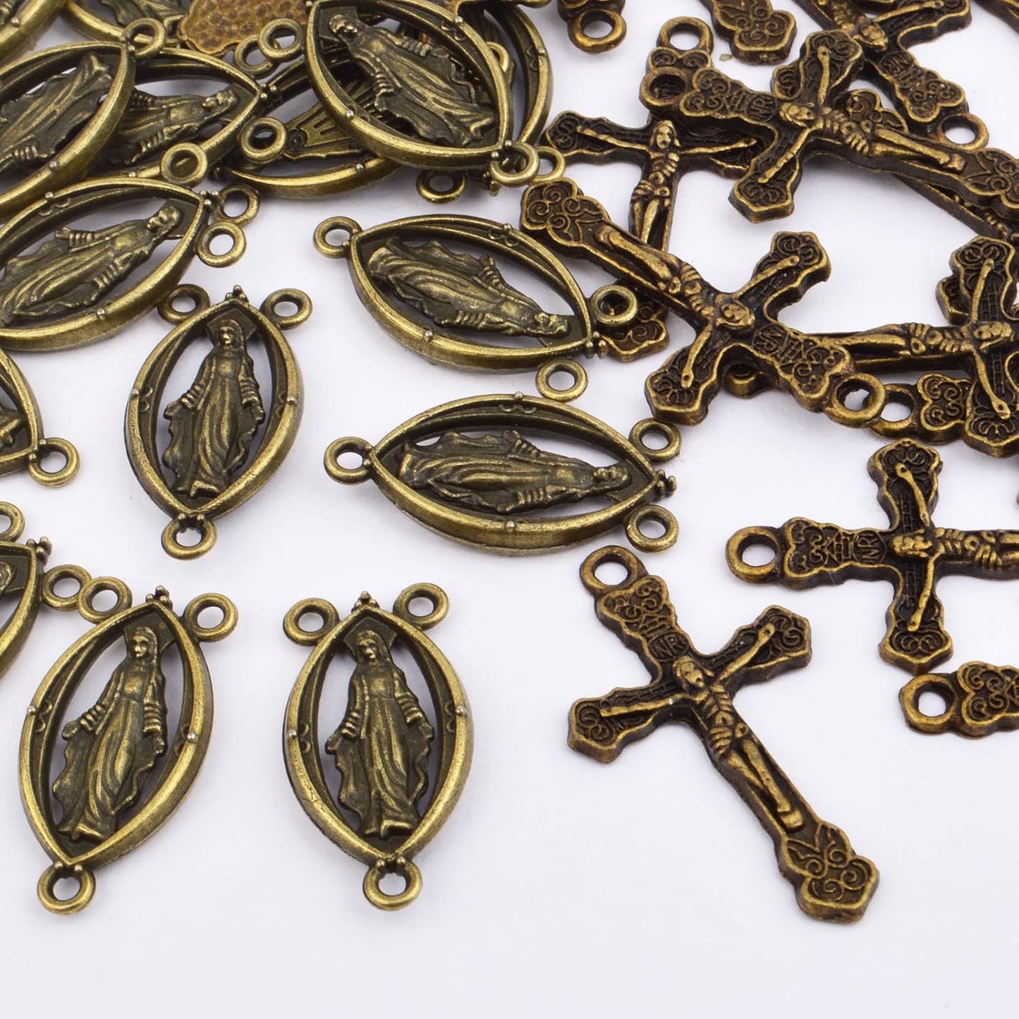 40pcs Gold Plated Rosary Cross and Center Charms Miraculous Medal Pendant Alloy Tibetan Style Jesus Crucifix Cross Pendants Oval Chandelier Links for Rosary Holy Beads Necklace Making