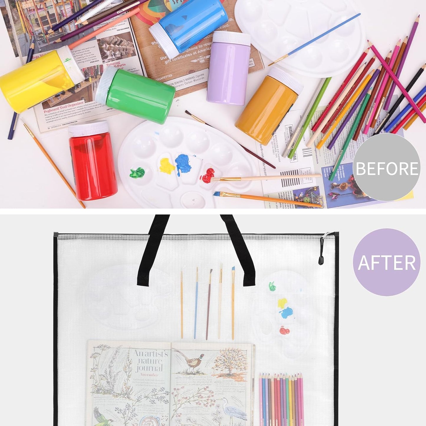 HENDEVL 2 Pack 18.5x24.8 Inches Art Portfolio Case, Portfolio Folder for Artwork, Posters Storage Bag with Zipper and Handle Mesh Folder Organizers for Poster, Scrapbook, Keepsake and Bulletin Board
