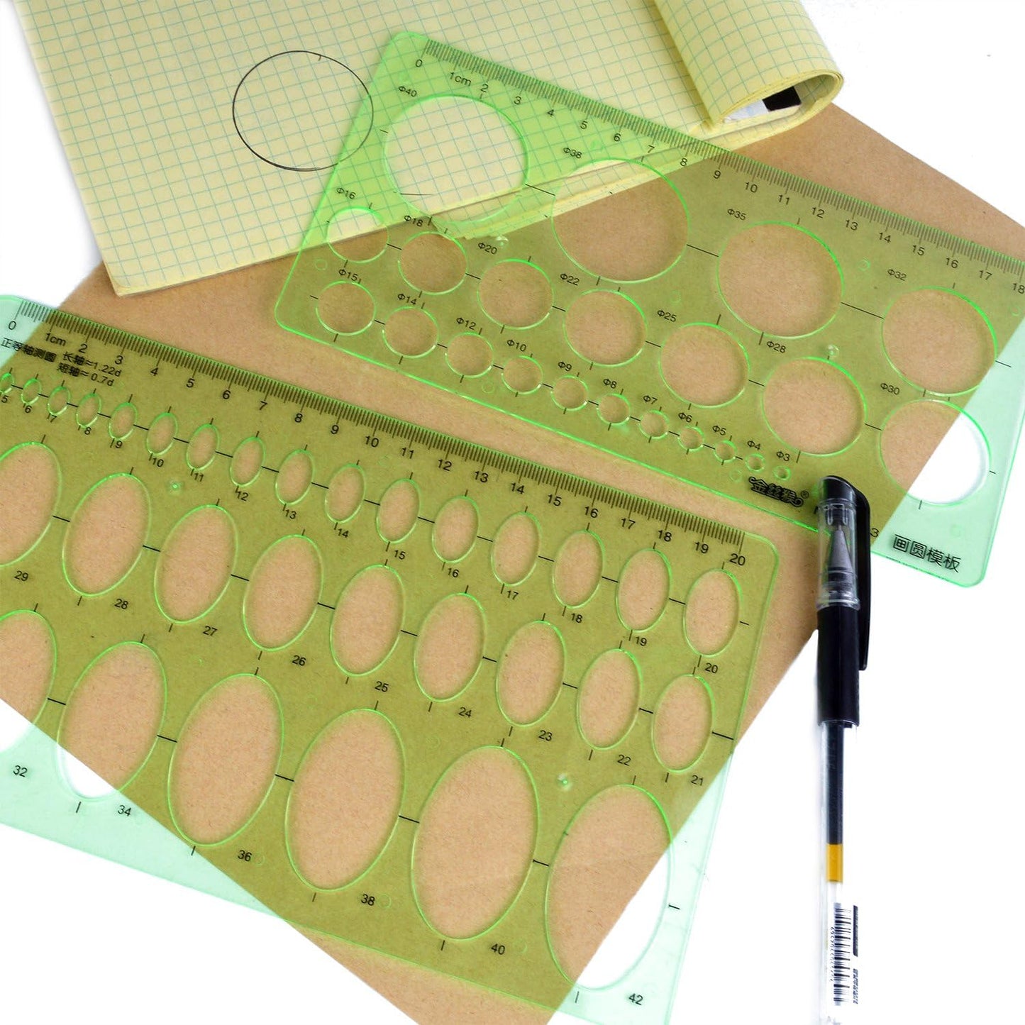 3pcs Circle Stencils Oval Stationery Template Plastic Measuring Templates Geometric Rulers Set for Drafting, Drawing(Clear Green)