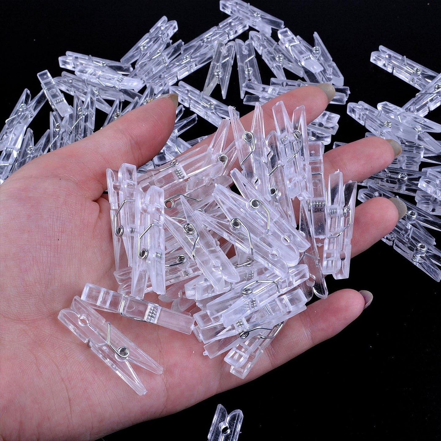 BronaGrand 100pcs Mini Clear Plastic Utility Paper Clip, Clothespins Clip, Clothes Line Clips,Photo Clips