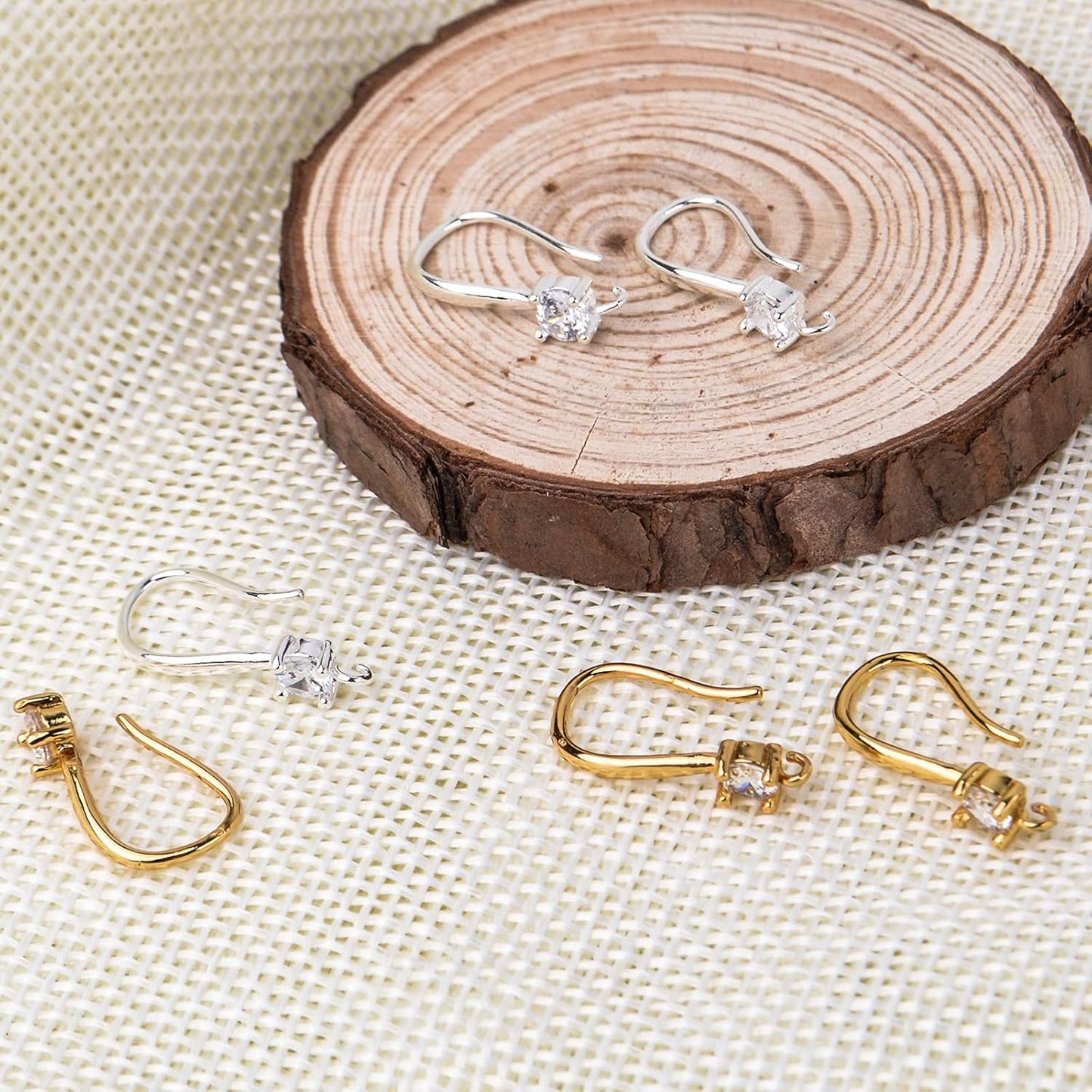 12pcs Cubic Zirconia Earring Hooks Ear Wires with Dangle Loops Earwire Connectors for DIY Jewelry Earrings Making