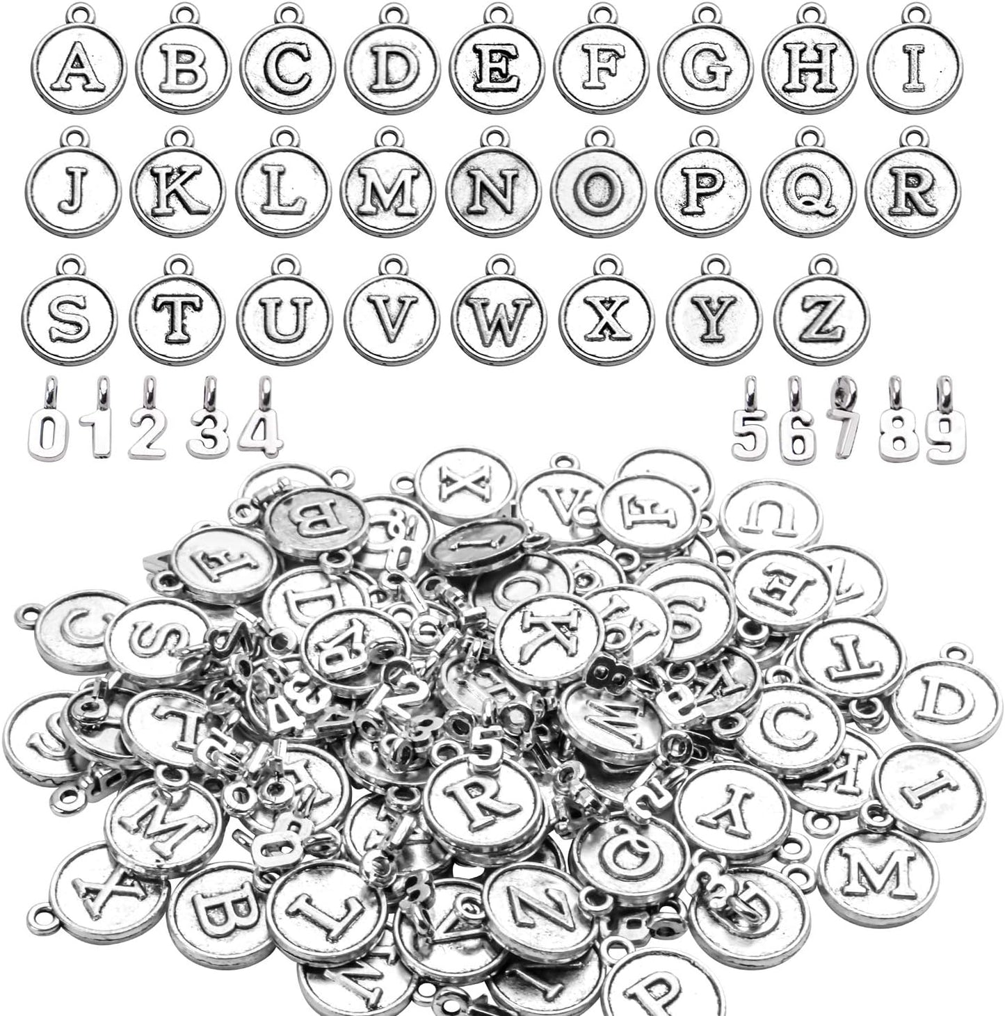 3 Sets (78pcs) Round Letter Charms 26 Alphabet A-Z Pendants and 5 Sets (50pcs) 0-9 Number Charms for Jewelry Making Crafts DIY