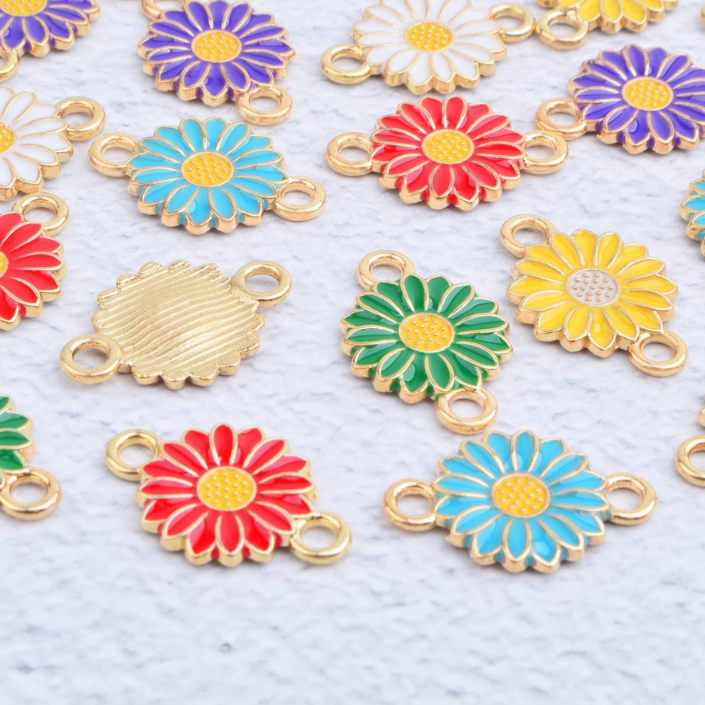 30 Pieces Alloy Enamel Sunflower Shaped Charms Connectors Lovely Daisy Flower Double Loops Links Pendants for DIY Necklace Bracelet Earrings Jewelry Making, 6 Colors