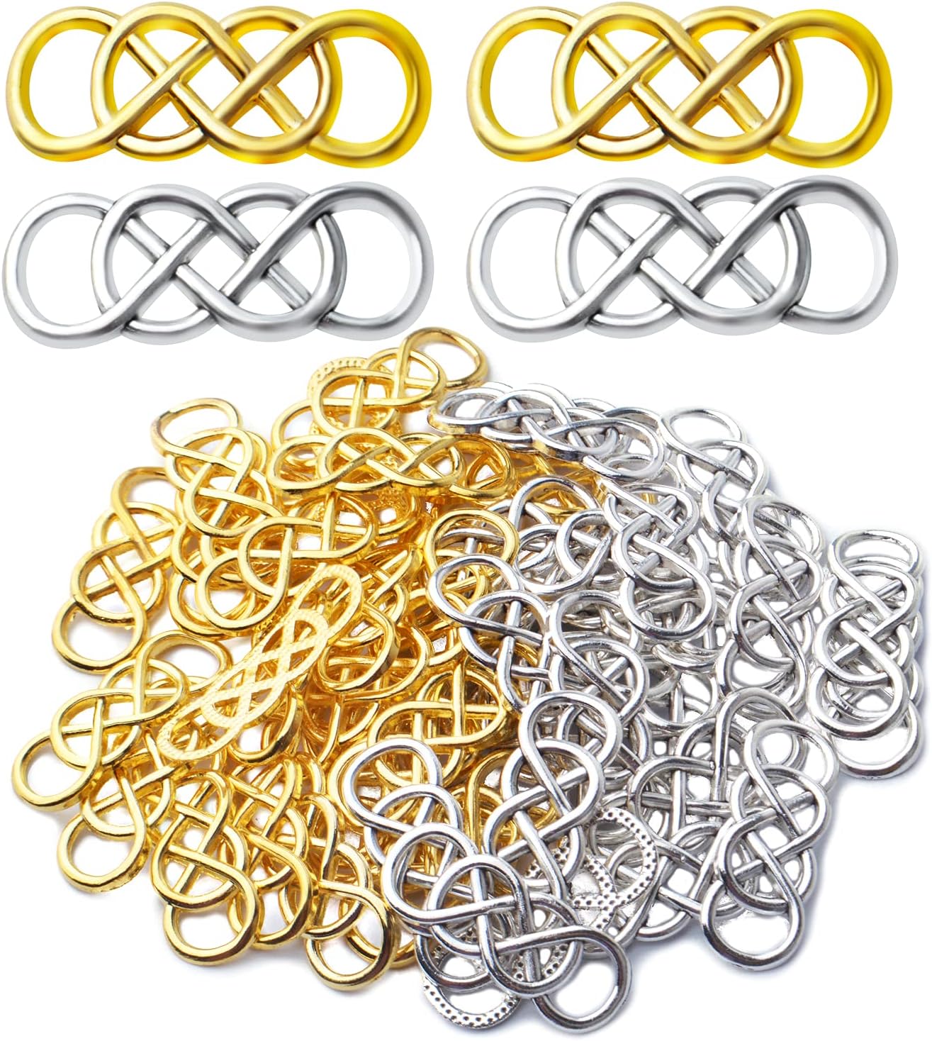 50pcs Double Infinity Symbol Connector Charms Alloy Pendant Charm Connectors for DIY Bracelet Necklace Jewelry Making,32.8mm×12.5mm