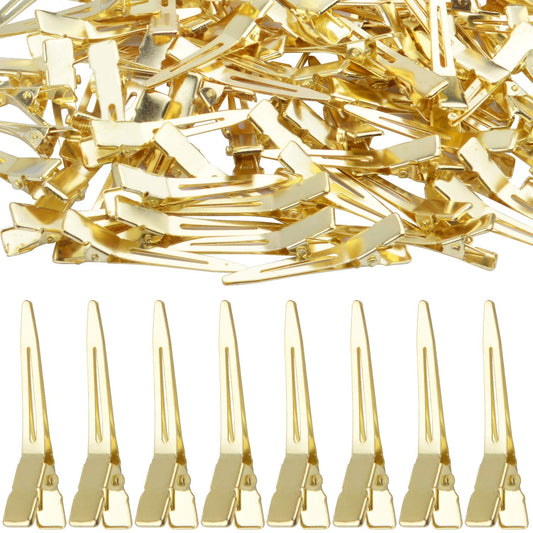 Hair Clips, 100pcs 4.5cm Single Prong Clips Gold Curl Pins Duckbill Section Clips for Hair Extensions Styling Crafting