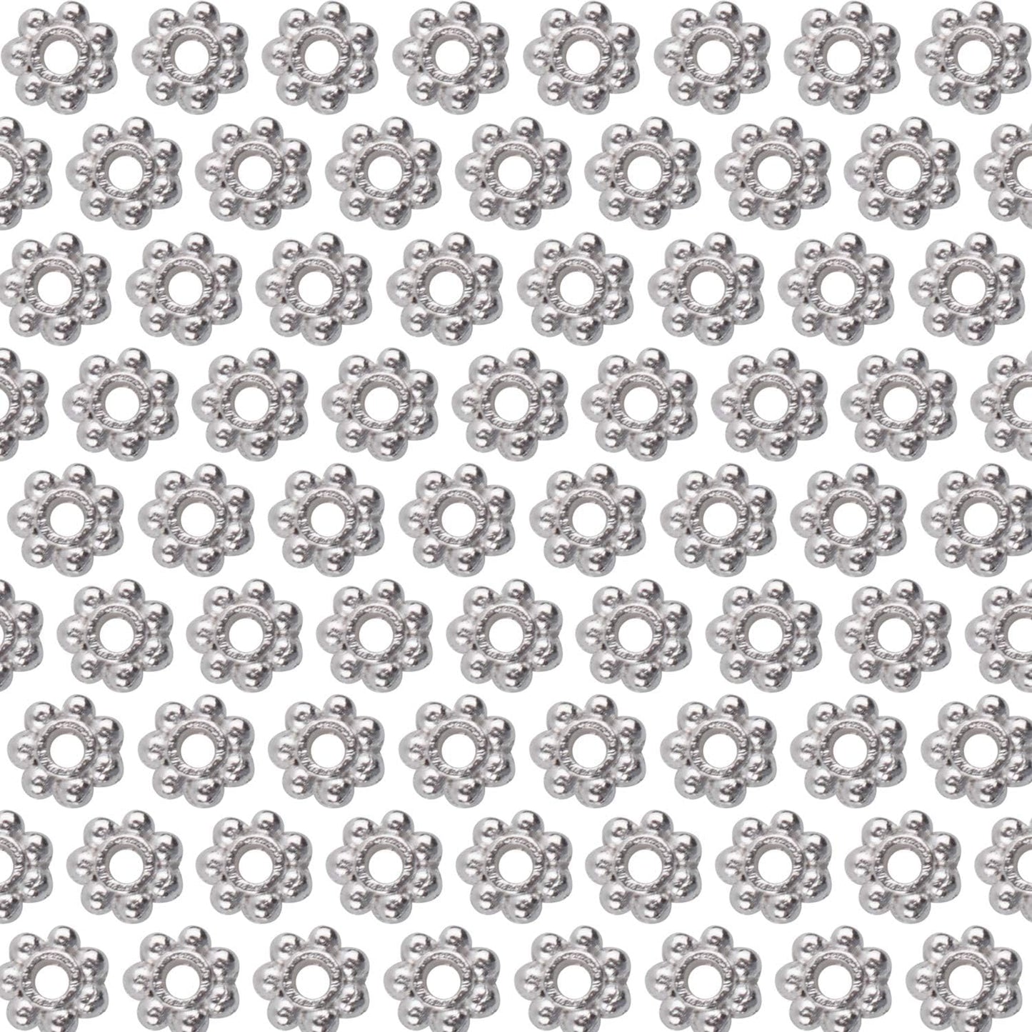 BronaGrand 500pcs Metal Daisy Spacer Beads 4mm for DIY Jewelry Making(Silver)