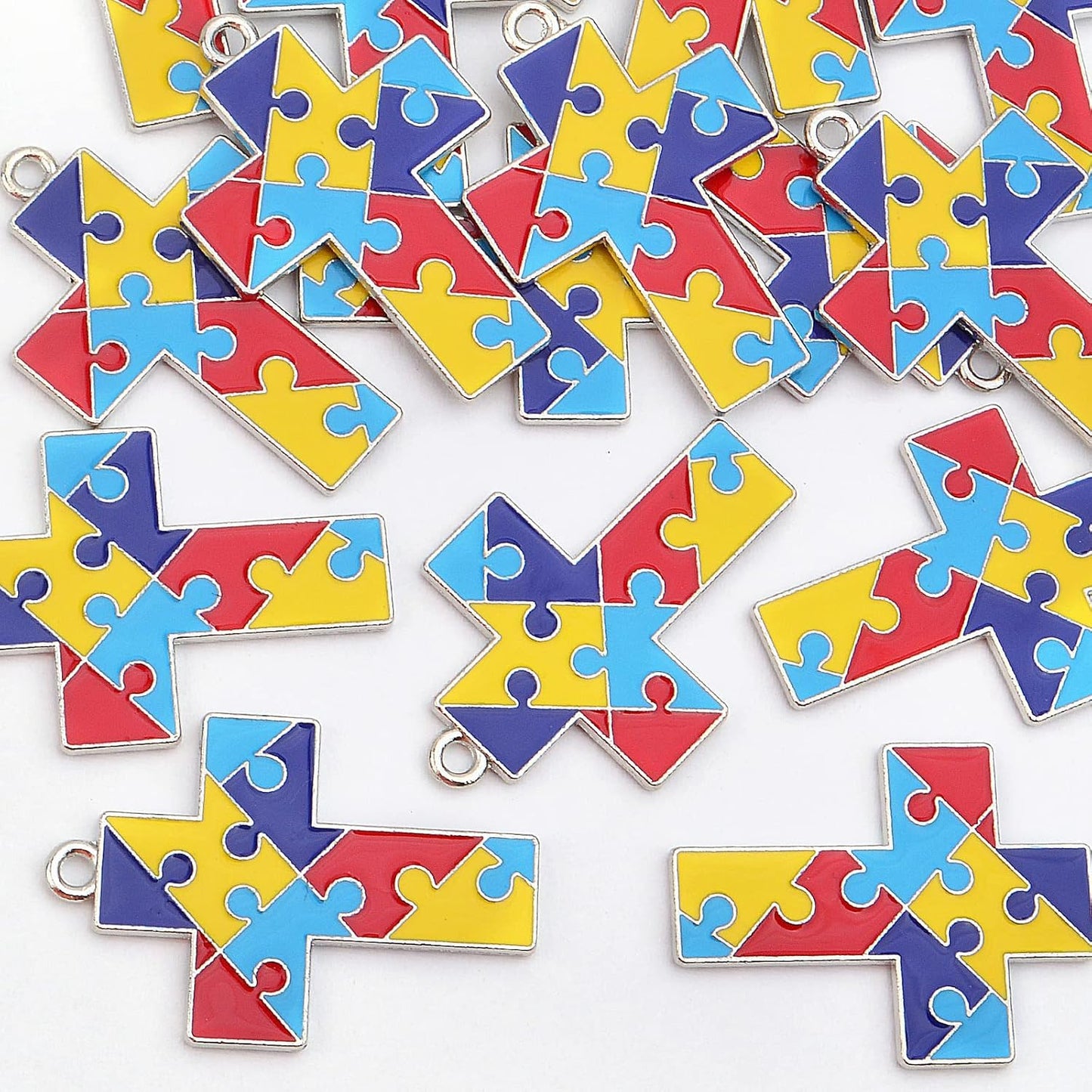 20pcs Autism Charms Pendants Ribbon Heart Round Square Cross with Puzzle Shape Charms Enamel Colorful Enamel Autistic Awareness Pendants for DIY Necklace Bracelet Earrings Jewelry Making Supplies