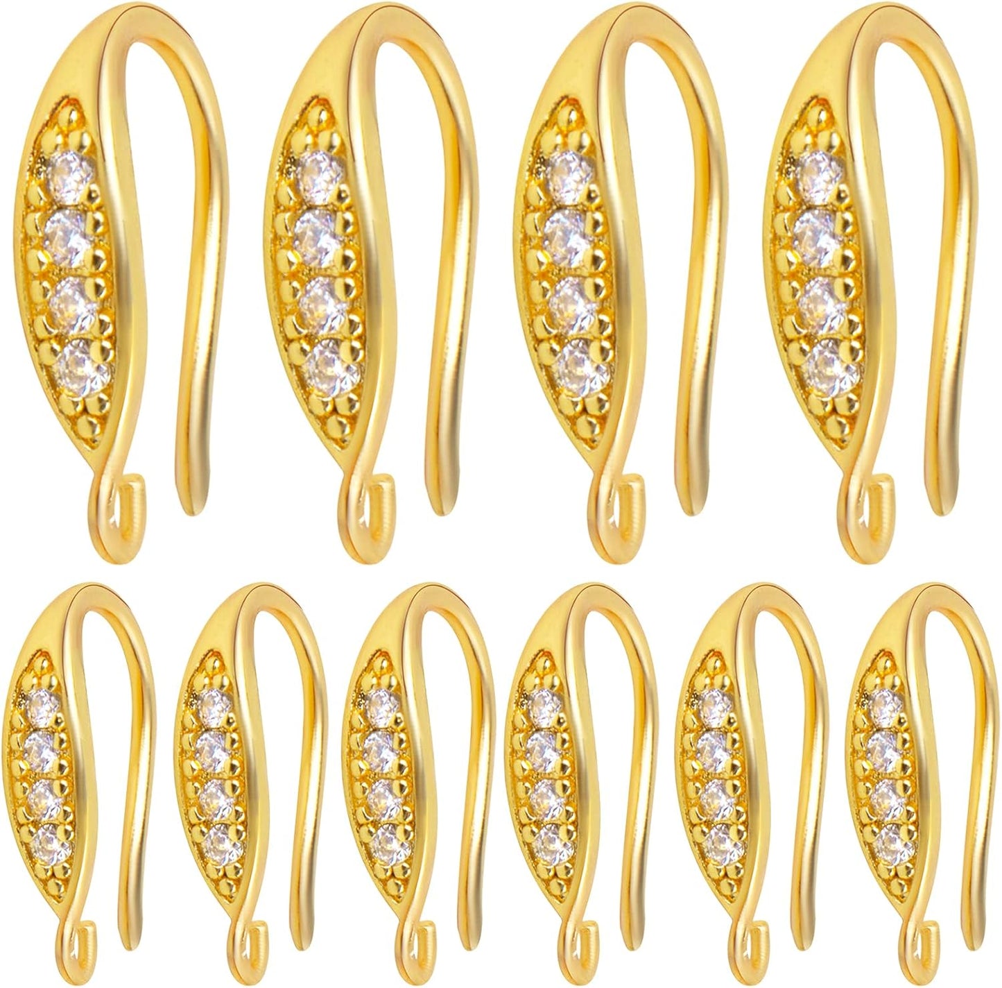 10pcs Brass Cubic Zirconia Earring Hooks Hypoallergenic Rhinestone Ear Wire Hooks with Dangle Loop Connectors for DIY Earrings Jewelry Making Findings, Rose Golden