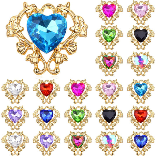 22pcs 11 Colors Heart Shaped Rhinestone Charms Alloy Love Heart Crystal Bead Dangle Pendants Craft Supplies for DIY Bracelet Necklace Earrings Jewelry Making Decor