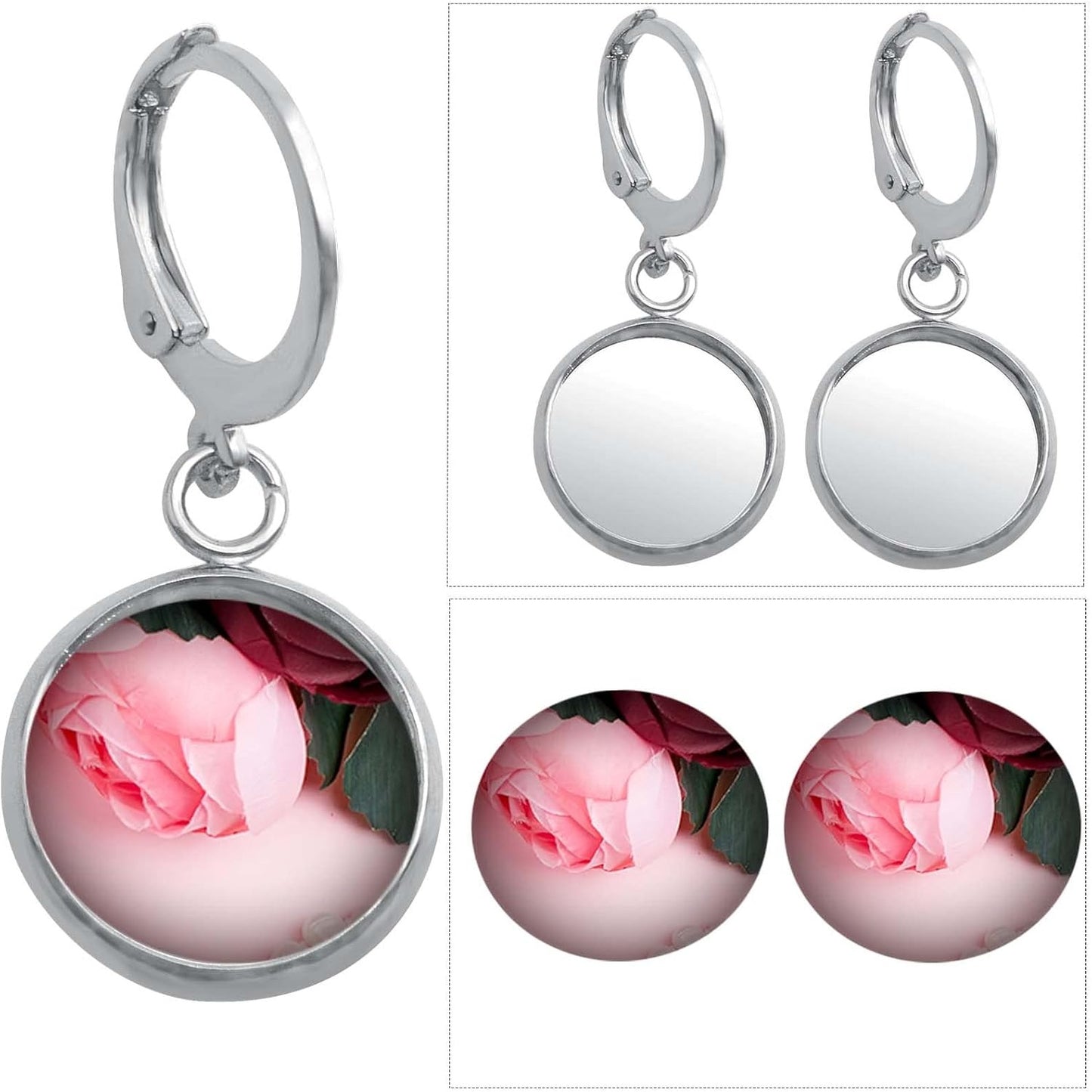 20pcs Leverback French Ear Wires Hooks Stainless Steel Blank Flat Round Bezel Trays Base Earring Cabochon Settings for DIY Earrings Jewelry Making Supplies, 2 Colors