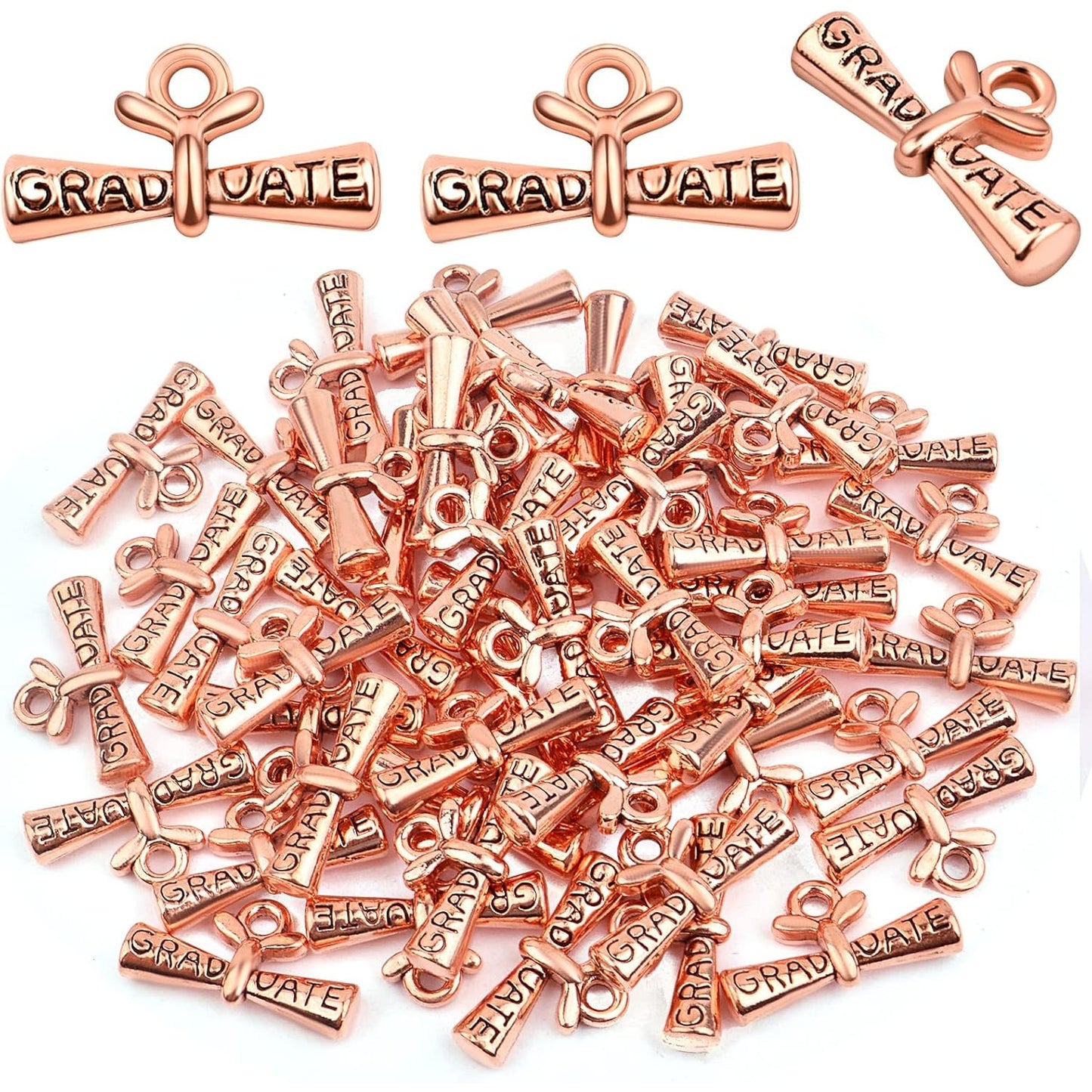 50pcs Silver Graduation Charms Pendants Graduate Hanging Charm with Diploma for Bracelets Keychain Necklace