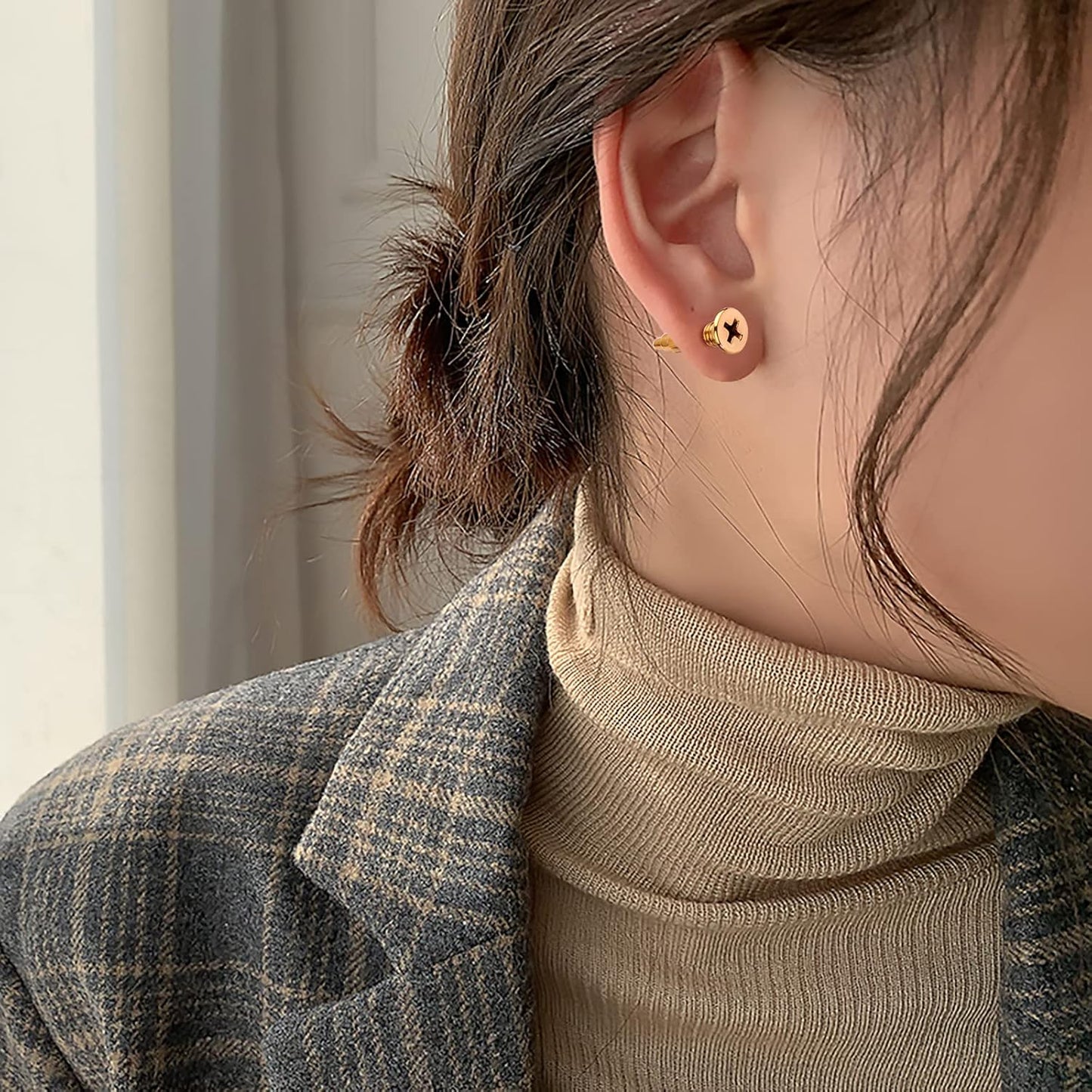Screw Earring Studs, 5 Pairs Unisex Stainless Steel Piercing Cross Screws Hoop Clip on Earrings Punk Hip Hop Earrings Tragus Cartilage Ear Stud for Men Women, 5 Colors