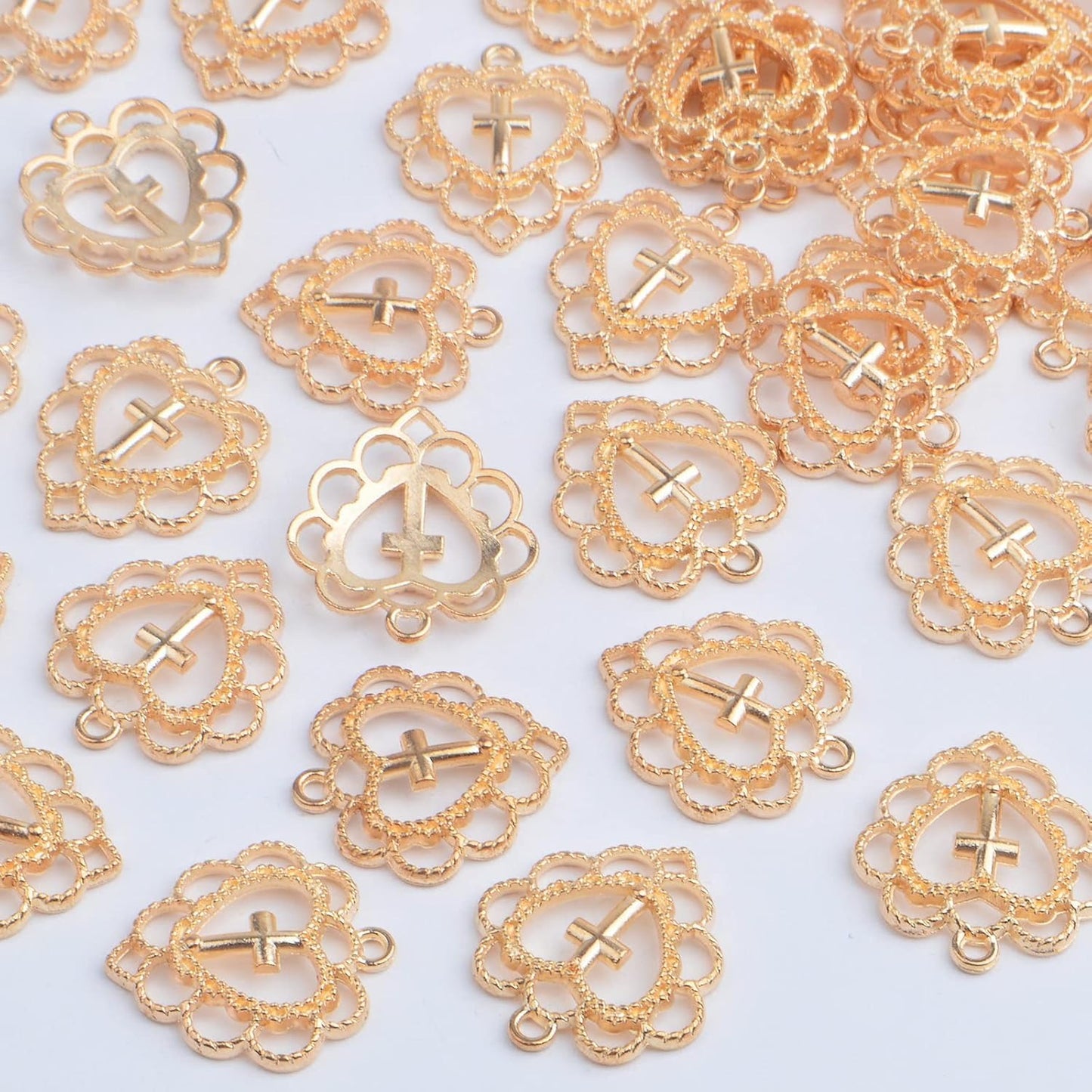 50pcs Golden Hollow Heart Cross Charms Alloy Love Heart with Cross Pendant Charms Jewelry Making Accessories for DIY Necklace Crafts Valentine's Day Mother's Day Gifts