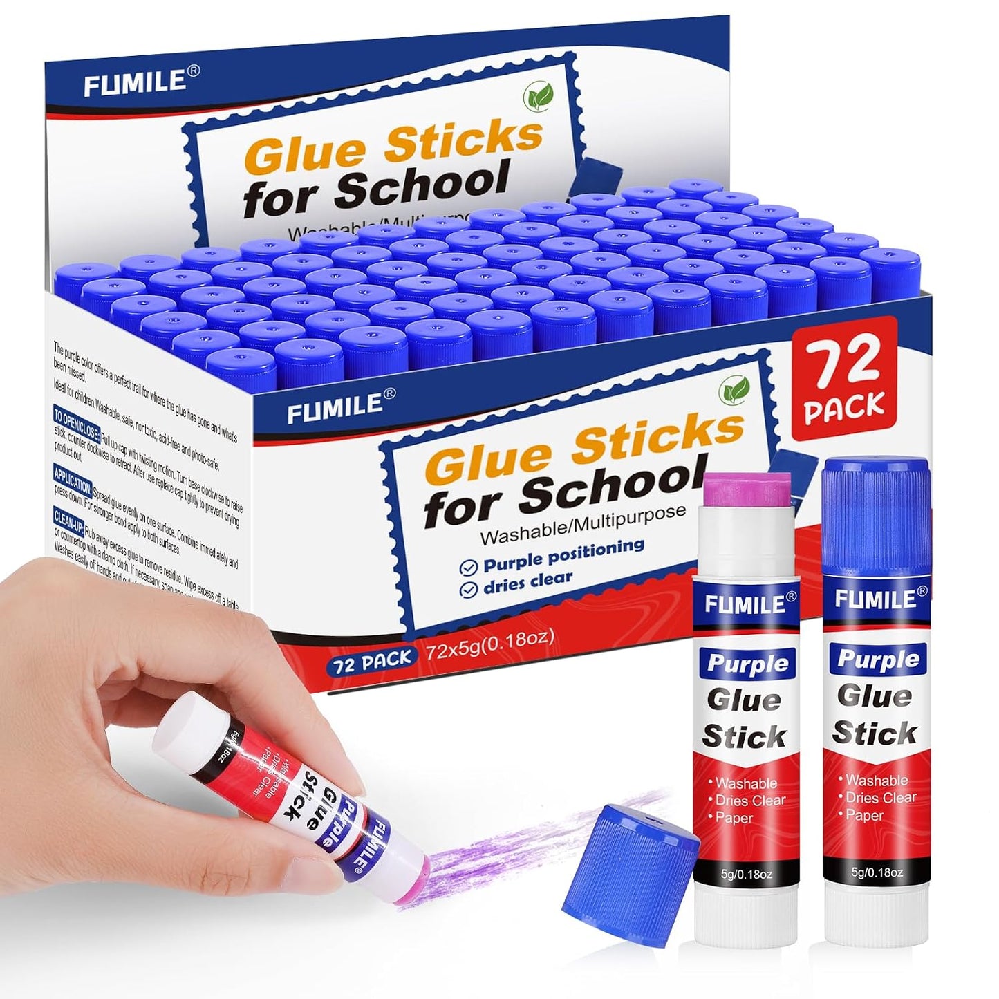 Aylifu 72 Pack Glue Sticks Bulk for Kids, Disappearing Purple Glue Sticks for Classroom and Teacher Supplies.0.18 OZ kids glue Dries Clear, Non-Toxic, Washable, Back to School Supplies and Student Must Haves