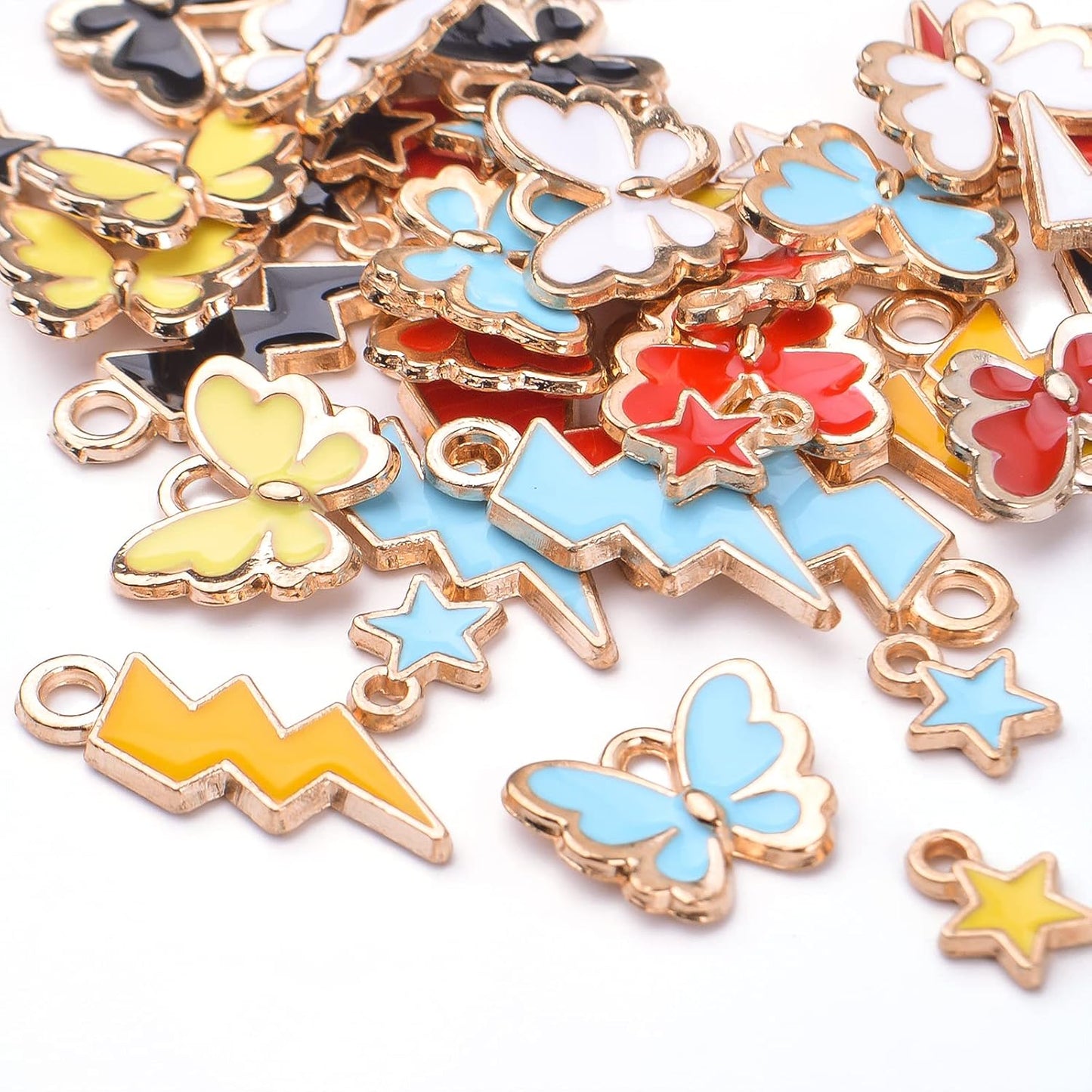 60pcs 5 Colors Enamel Alloy Pendants Charms Butterfly Flash Star Shape Pendant Charms Jewelry Enamel Charms for DIY Earrings Necklace Bracelet Crafts Making