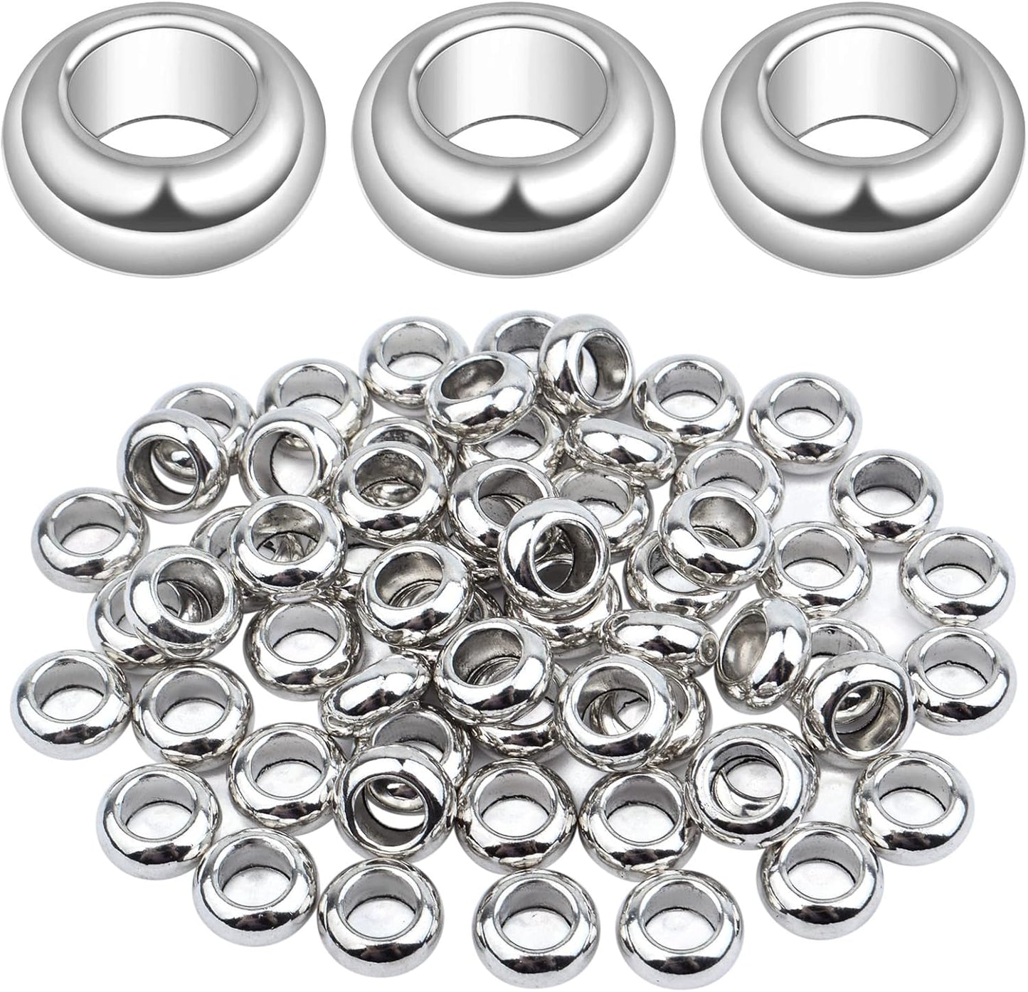 60pcs Rondelle Large Hole Spacer Beads Tibetan European Spacer Loose Hole Metal Beads for Necklace Bracelet Jewelry Making,10×6×5mm