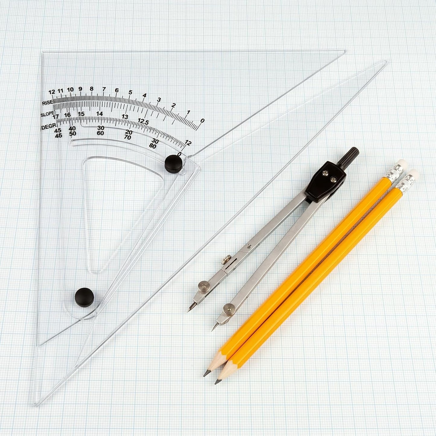 Aylifu 12 Inch Adjustable Triangle Acrylic Adjustable Drafting Triangle Computing Trig Scale for Drafting Architect Engineer Educational Supplies