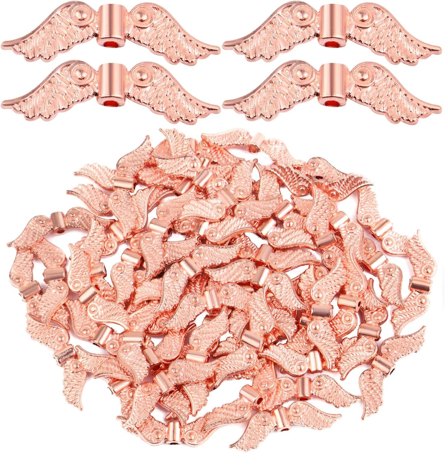 60pcs Tibetan Style Angel Wing Spacer Beads Alloy Small Hole Wing Loose Spacer Charm Beads Accessories for DIY Bracelet Necklace Earrings Jewelry Making, Bright Silver