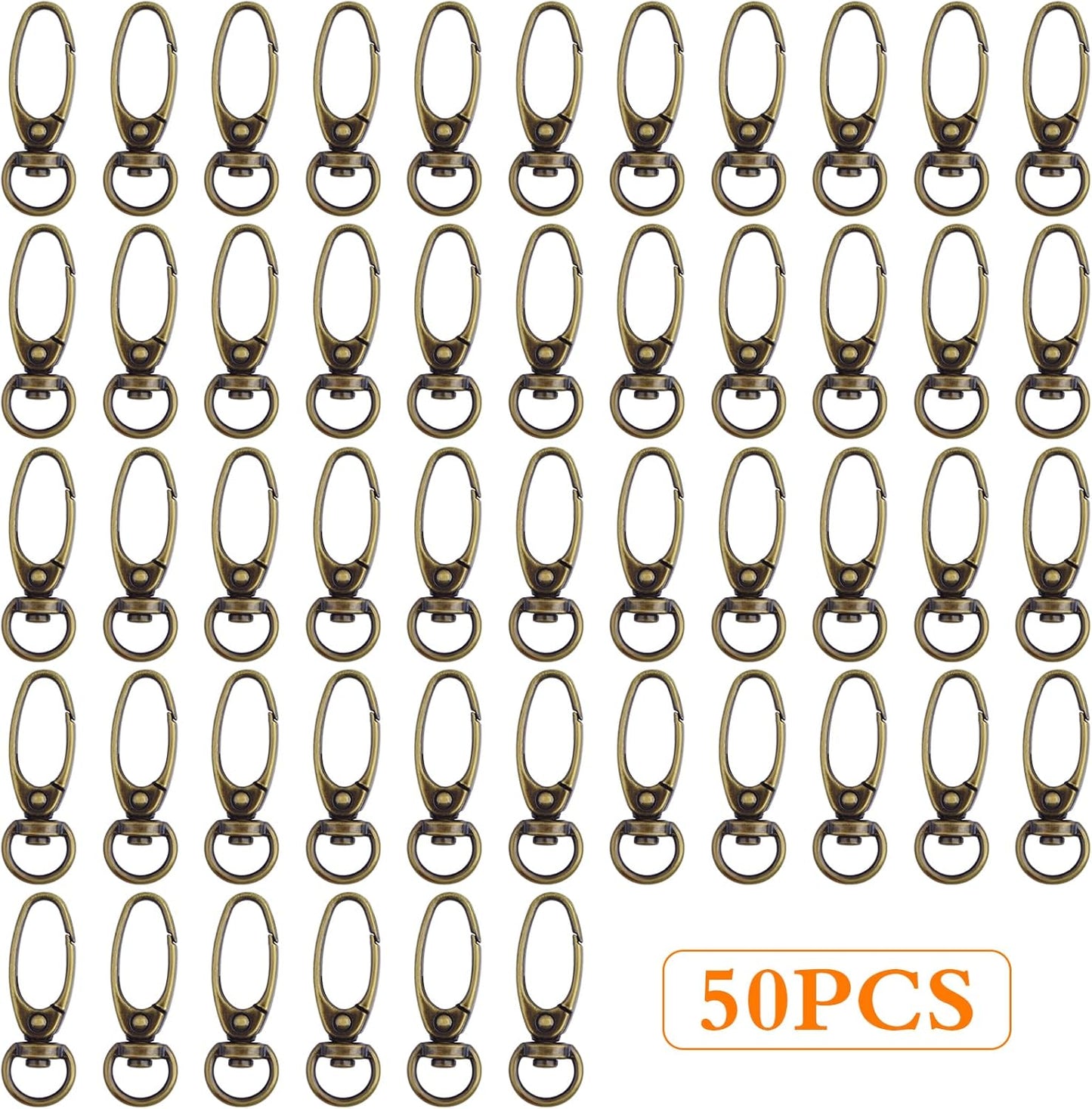 50pcs 38 mm 360 Degree Swivel Trigger Clips Metal Keyring Curved Oval Lobster Clasps Snap Hooks for Keychains Lanyard Handbag Purse Craft Projects Decoration, Antique Bronze