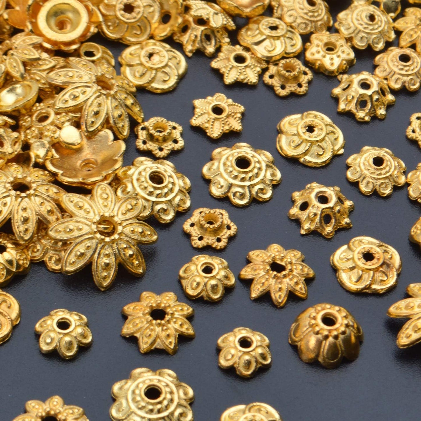 100 Gram(About 250-350pcs) Bead Caps Metal Spacers Jewelry Findings Accessories for Bracelet Necklace Jewelry Making,Gold