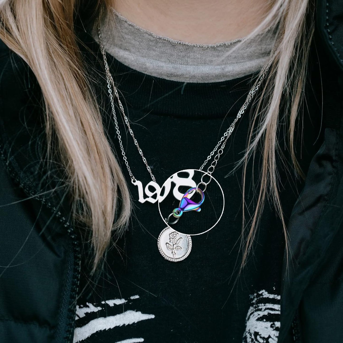 30 Pieces Rainbow Color Lobster Claw Clasps Stainless Steel Necklace Lobster Clasp Fastener Hook Clasps for DIY Bracelet Jewelry Making Findings, 12 x 7 mm