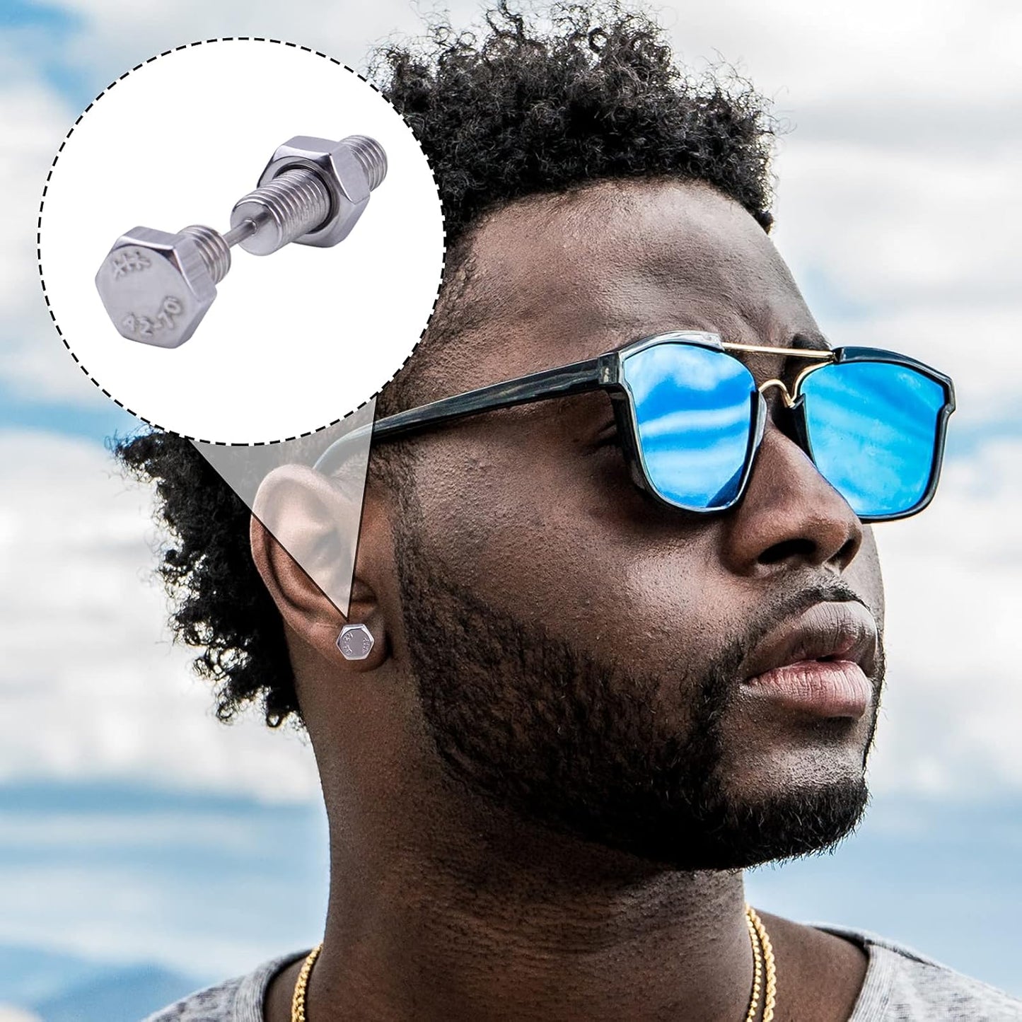 3 Pairs Stainless Steel Punk Style Earrings Cool Screw on Earring Studs Backs Piercing Jewelry with A Plastic Box for Men Women Earring Backs, 3 Colors, 34 mm x 7.7 mm