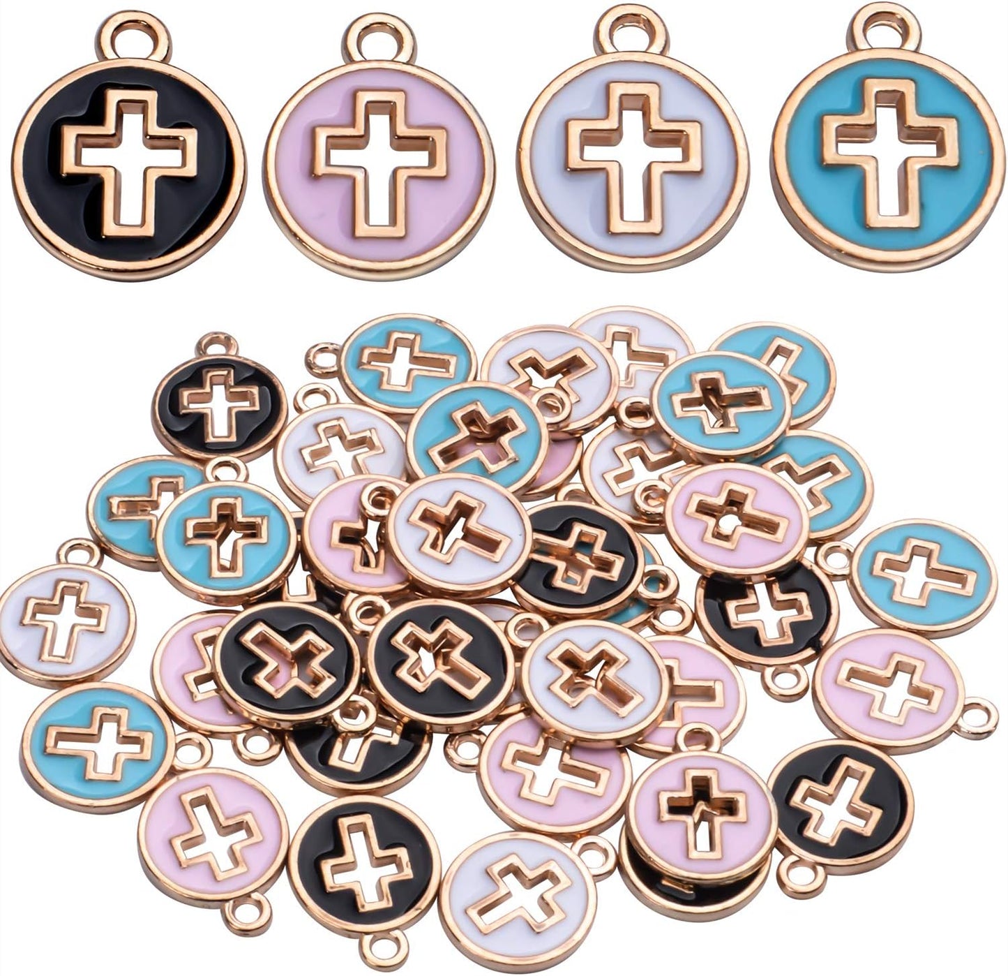 40pcs Round Enamel Cross Charms Alloy Crucifix Charm Pendants for Jewelry Making Bracelet Necklace,4 Colors