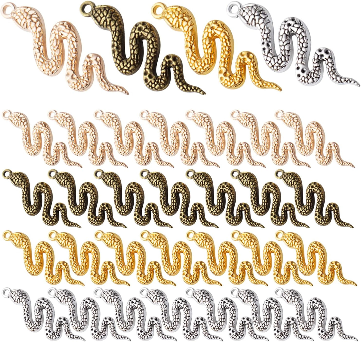 32pcs Snake Charms - Alloy Cobra Pendant for Bracelets Necklaces DIY Jewelry Craft Making Supplies, 4 Colors