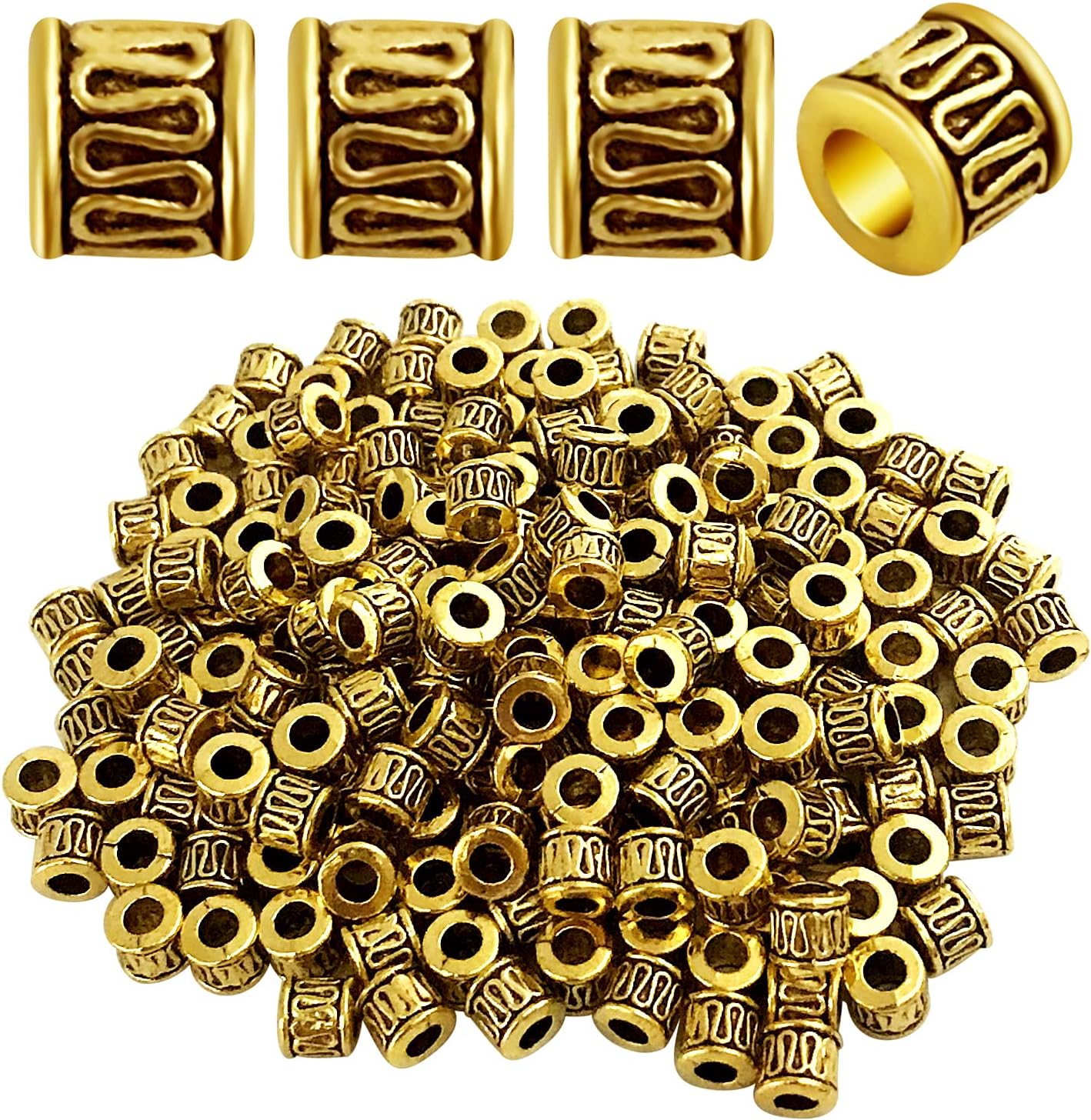 200pcs Antique Gold Tube Spacers Beads Alloy Barrel Bead Spacers Loose Spacer Bead Charm Beads for Jewelry DIY Bracelet Necklace Making Accessory