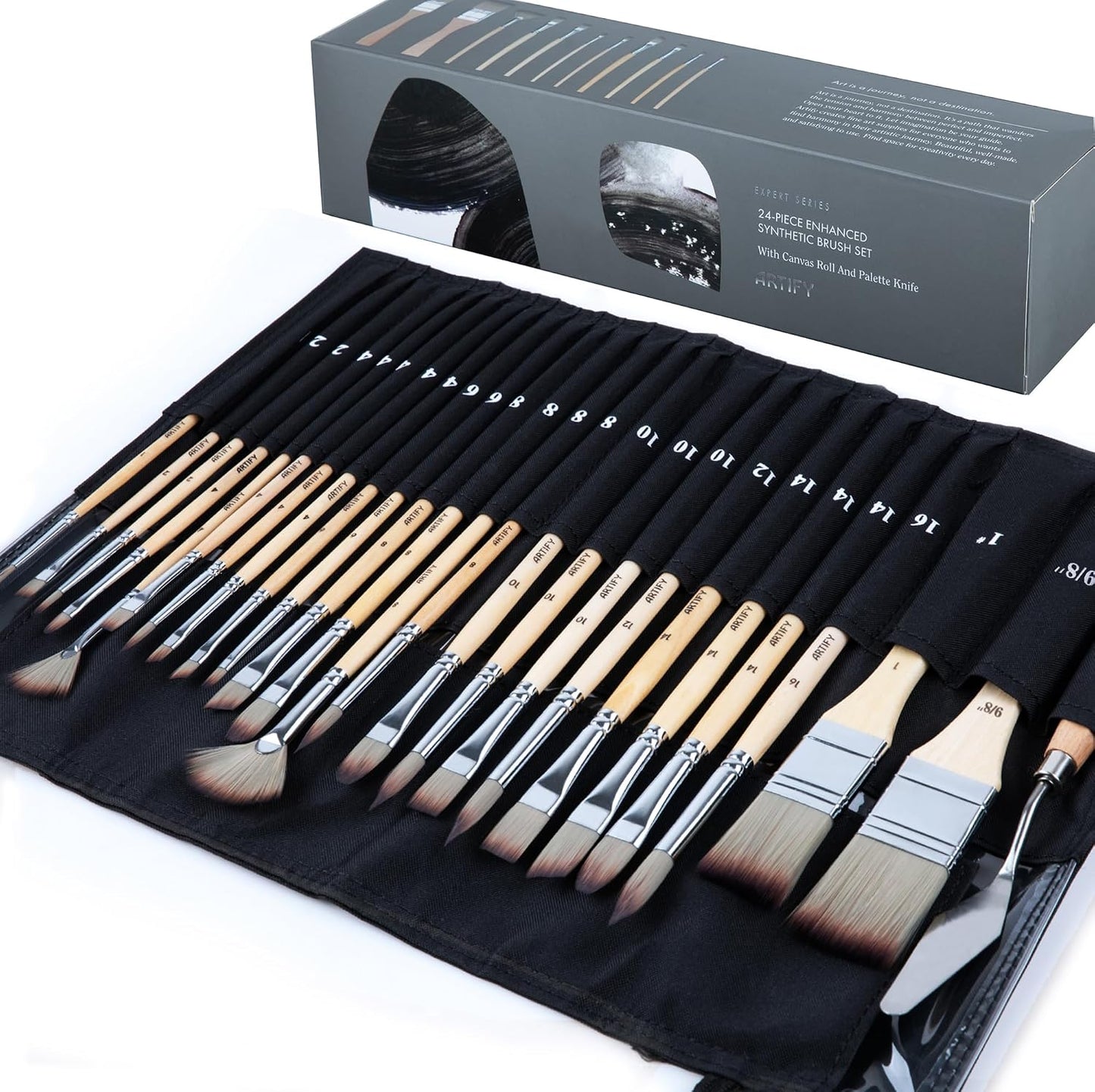Aylifu 25 Pieces Professional Paint Brush Set – Expert Series Synthetic Nylon Brushes for Acrylic, Oil, Watercolor, Gouache – No Shedding, Canvas Roll Case & Palette Knife, Artist Gifts Art Supplies