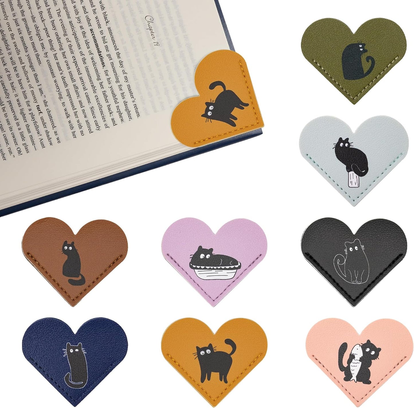 Aylifu 30 Packs Leather Heart Bookmarks for Book Lovers, Cute Gifts (Solid Color)
