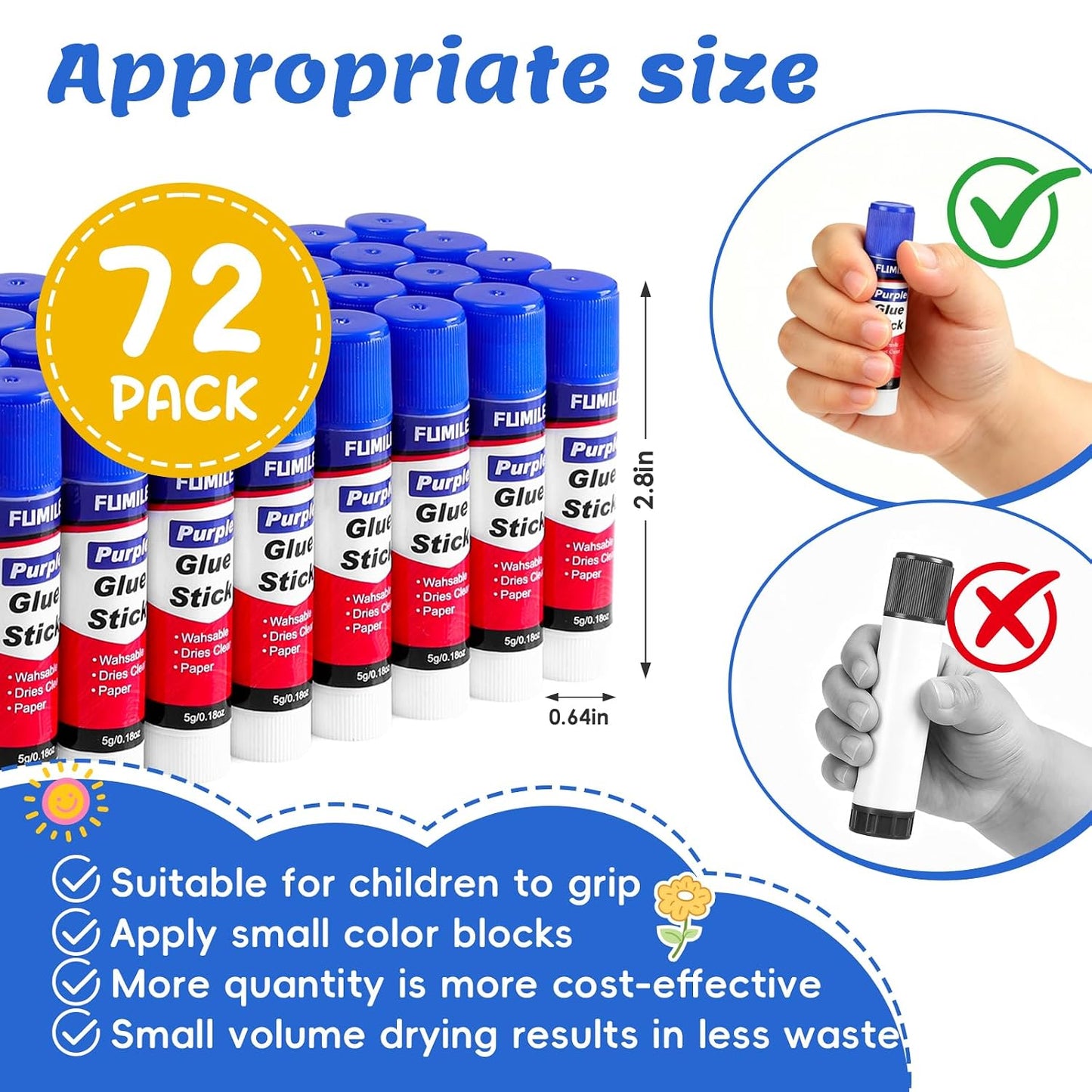 Aylifu 72 Pack Glue Sticks Bulk for Kids, Disappearing Purple Glue Sticks for Classroom and Teacher Supplies.0.18 OZ kids glue Dries Clear, Non-Toxic, Washable, Back to School Supplies and Student Must Haves