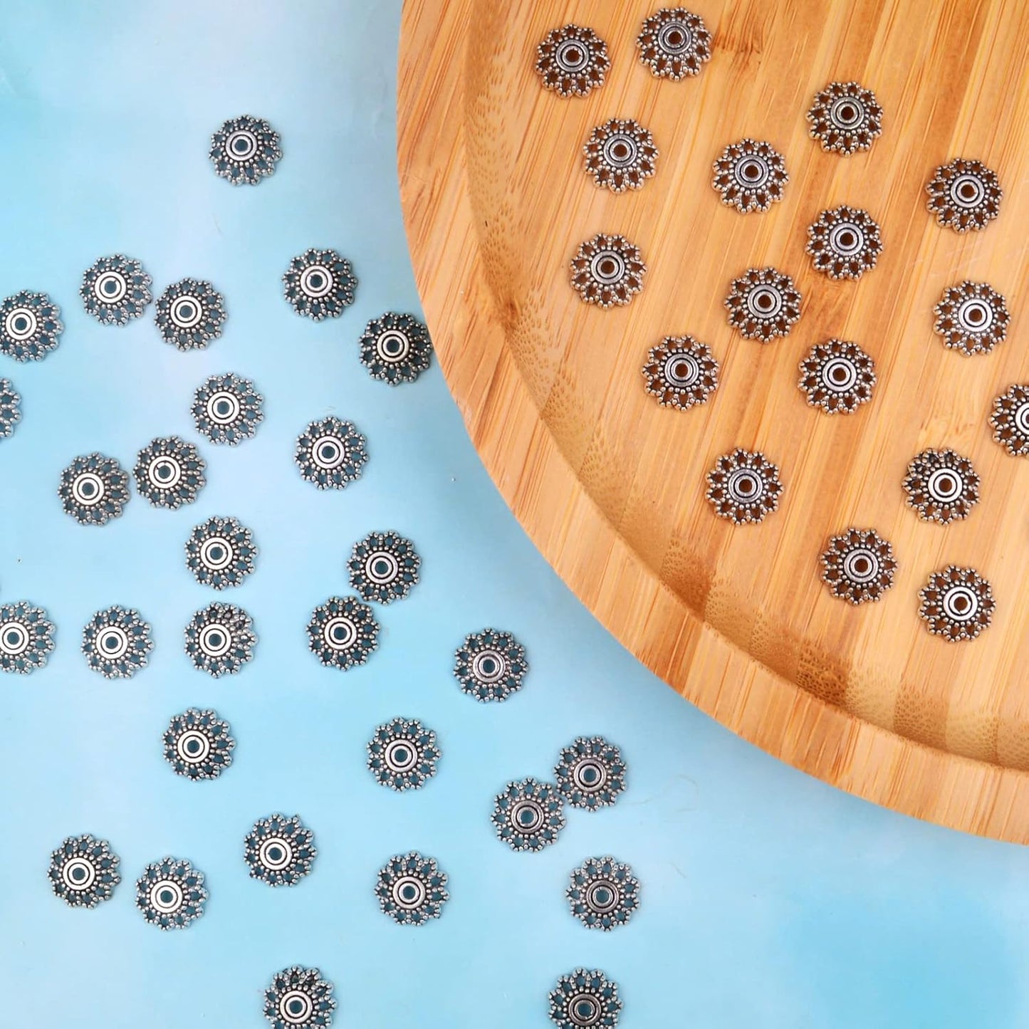 200pcs 12mm Flower Filigree Bead Caps Alloy Spacer Beads Caps Flower End Caps Loose Beads for Bracelet Necklace DIY Jewelry Making Crafts Supplies