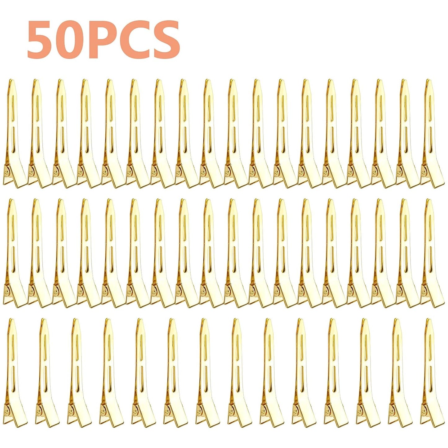 50pcs Golden Single Prong Curl Clips Alloy Alligator Hair Pins Clips Sectioning Hair Clips for Hair Extensions Styling Haircut Crafting, 5.6 cm x 0.83 cm x 1.1 cm