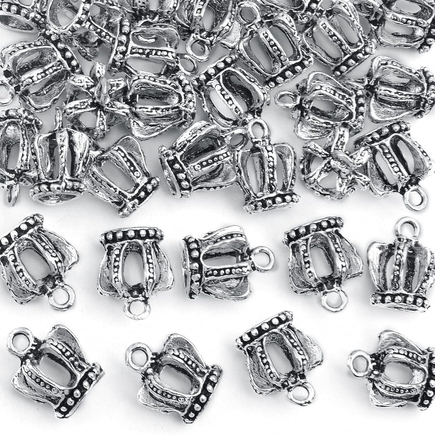 40pcs 3D Mini Lovely King Crown Charms Vintage Alloy Queen Crown Dangle Pendants for DIY Jewelry Making Supplies Birthday Party Favor Gifts, Antique Silver
