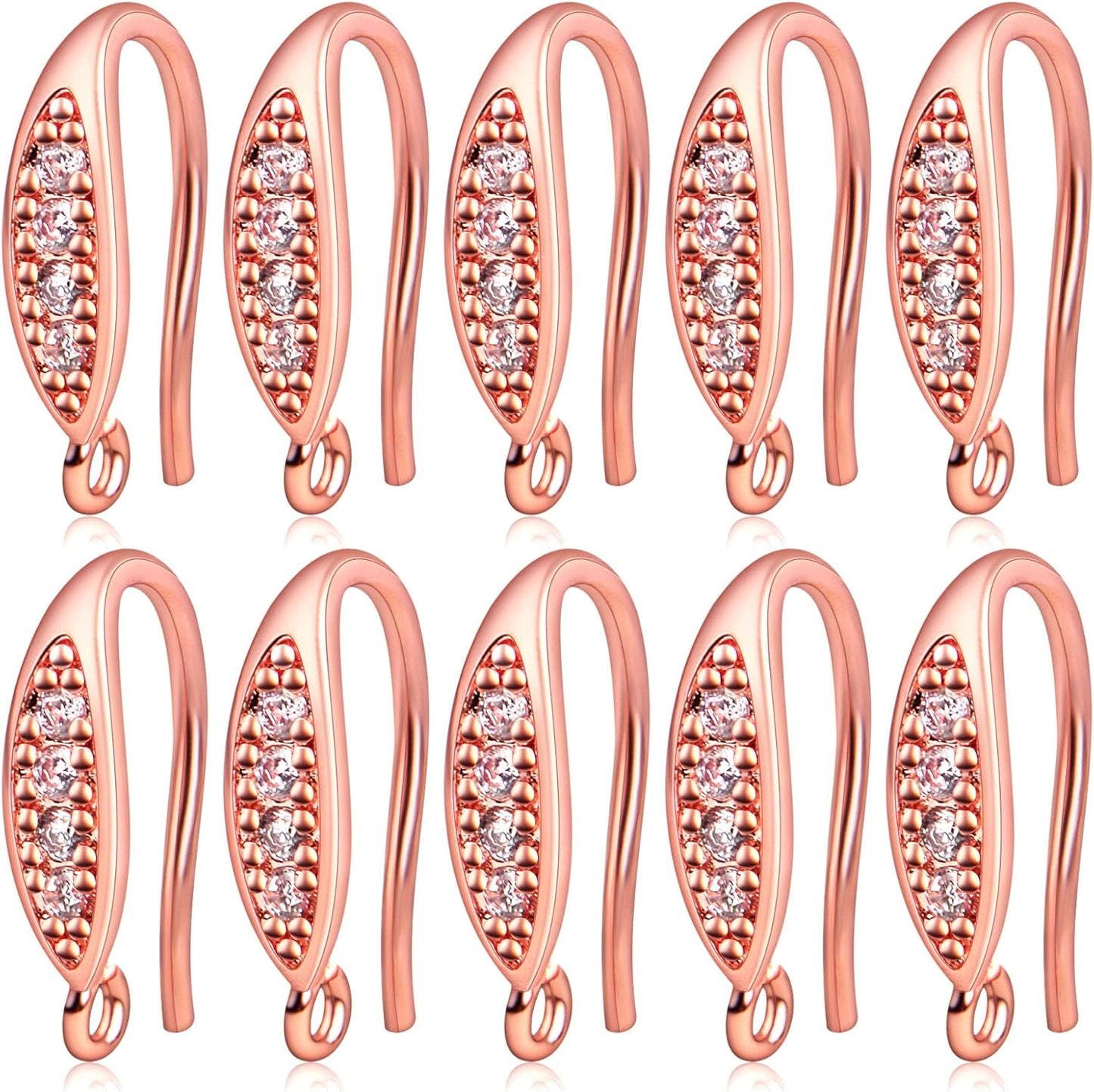 10pcs Brass Cubic Zirconia Earring Hooks Hypoallergenic Rhinestone Ear Wire Hooks with Dangle Loop Connectors for DIY Earrings Jewelry Making Findings, Rose Golden