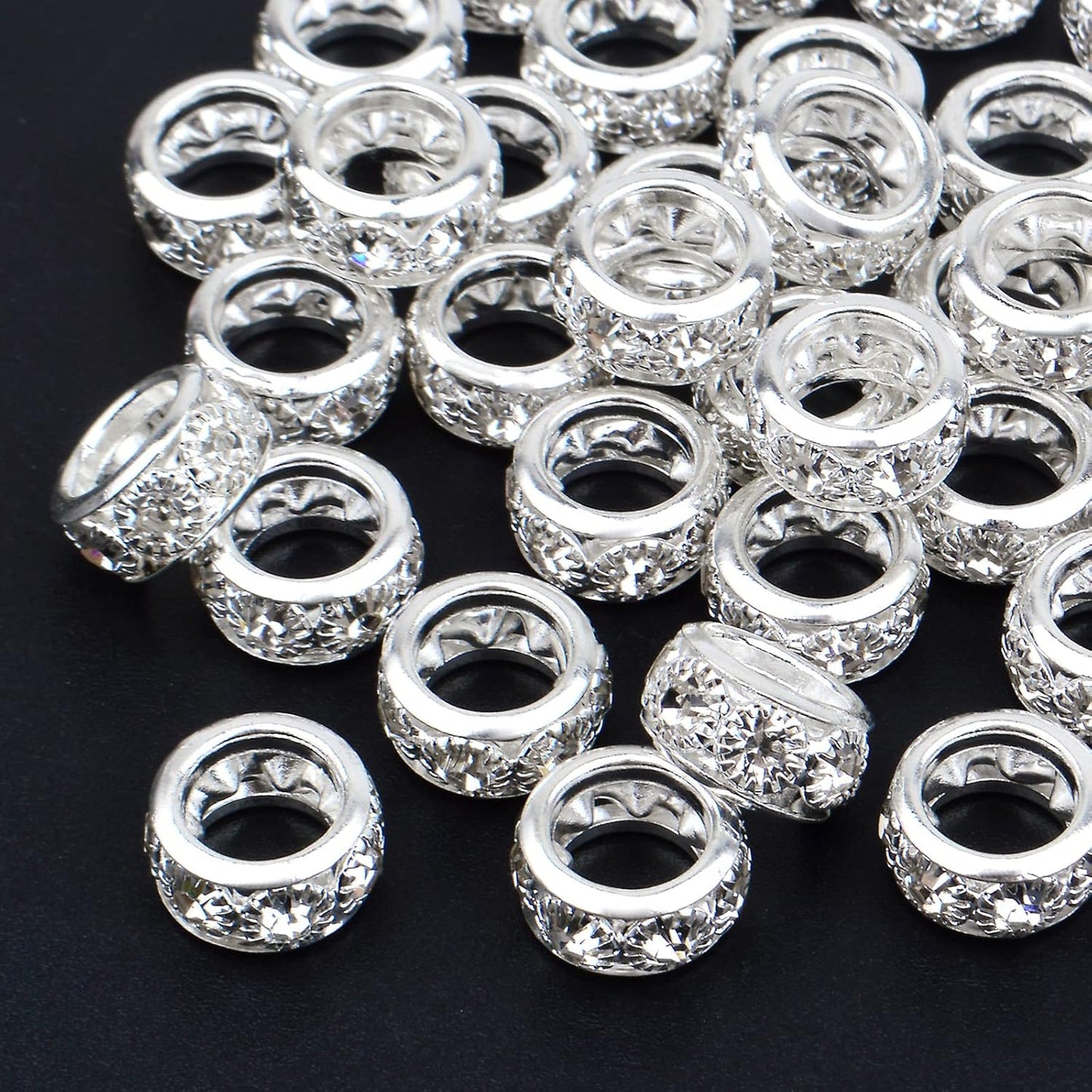 40pcs 12mm Large Hole Rhinestone European Beads, Crystal Rondelle Spacer Beads Round Loose Beads for Snake Chain Bracelet DIY Jewelry Making, Hole: 8mm
