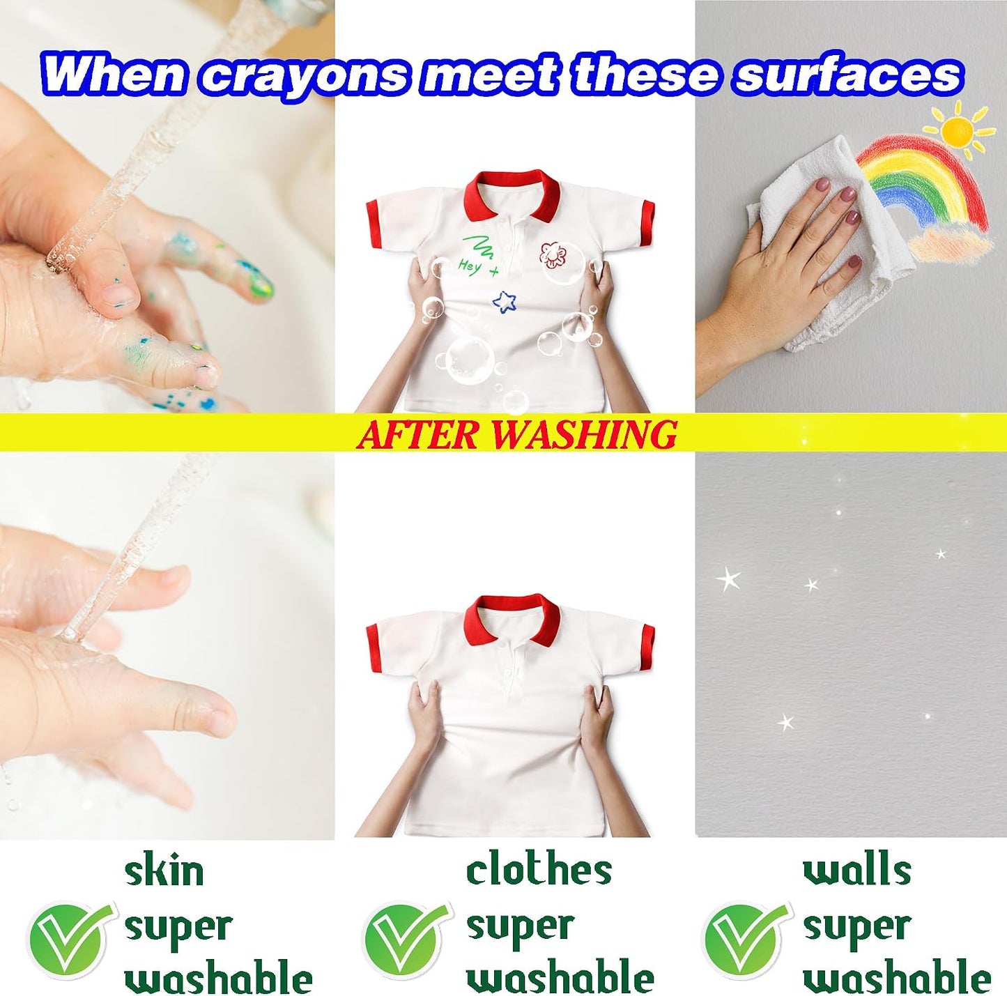 HENDEVL Super Washable Jumbo Crayons Bulk, 12 Pack Crayons with 8 Bright Colors, Non-Toxic Easy-Grip for Toddlers 1-3 & Kids Ages 4-8, Safe Art Supplies for Coloring Books & School Projects