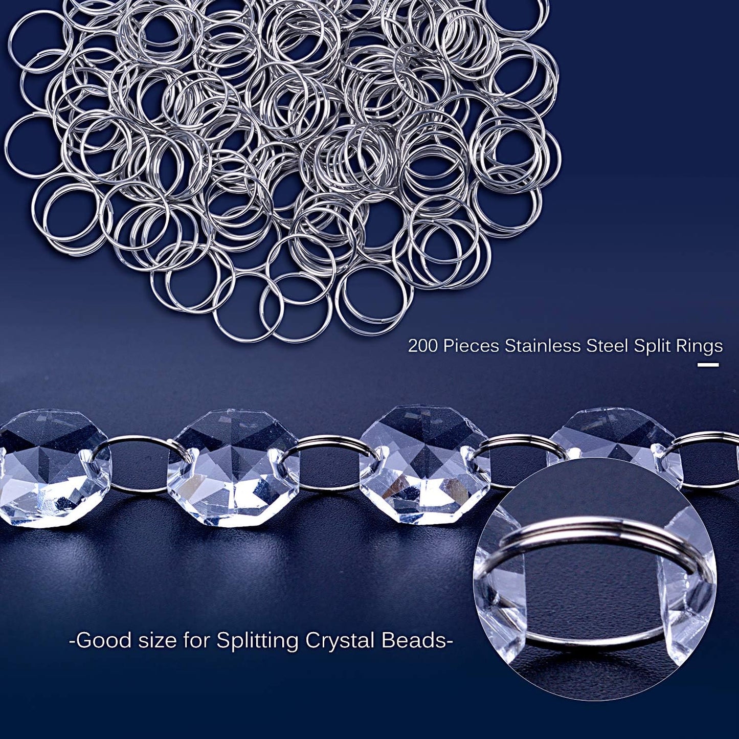 200pcs Stainless Steel Split Ring Double Loops Jump Rings Key Rings 12mm for Crystal Lamps, Crystal Curtain, Crystal Garland, Necklaces, Keys, Earrings, Jewelry Making