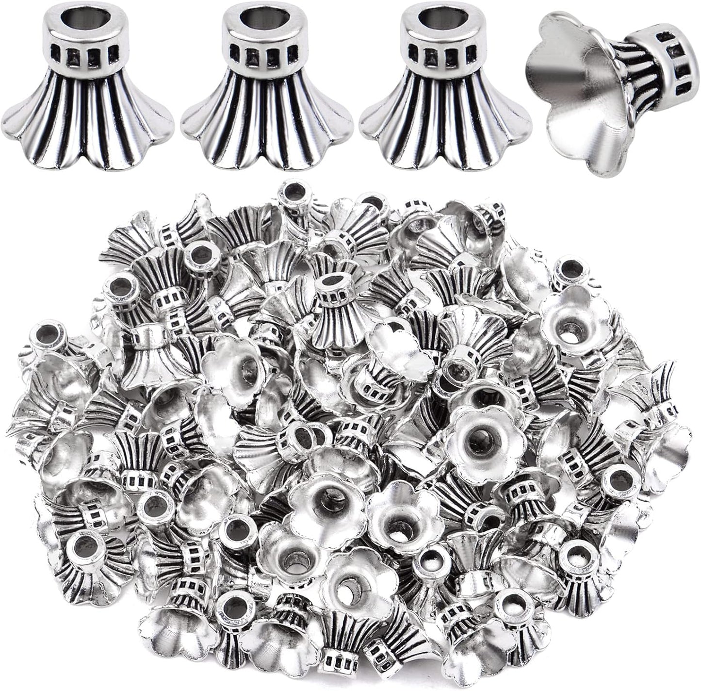 100pcs Flower Bead Caps Tibetan Style Alloy Tassel End Caps Loose Spacer Beads for Jewelry DIY Earrings Bracelet Crafts Making Accessory
