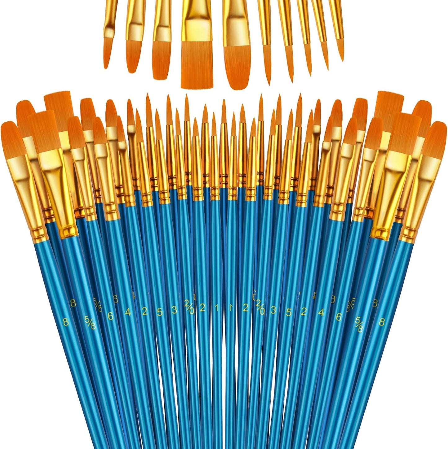 Aylifu Paint Brushes Set, 5 Pack 50 Pcs Round-Pointed Tip Paintbrushes Nylon Hair Artist Acrylic Paint Brushes for Acrylic Oil Watercolor, Face Nail Art, Miniature Detailing & Rock Painting, Blue