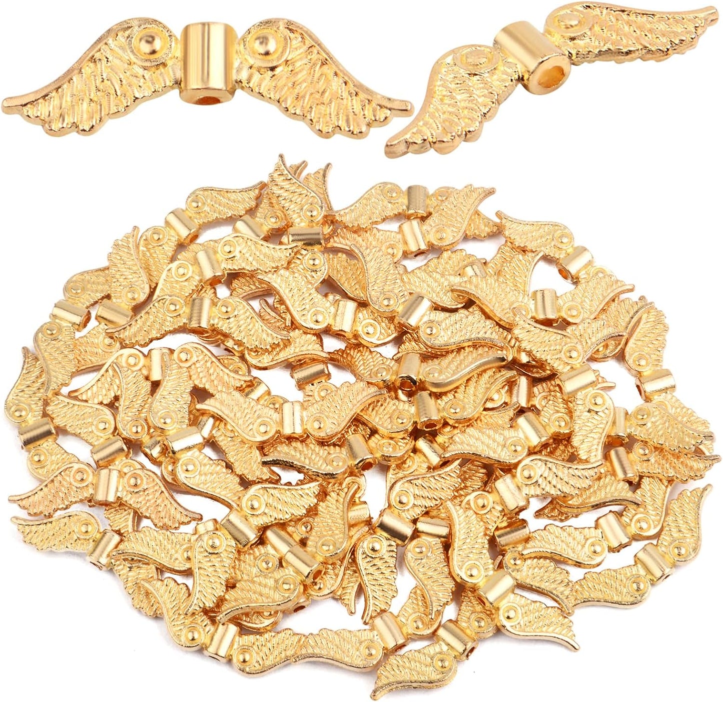 60pcs Tibetan Style Angel Wing Spacer Beads Alloy Small Hole Wing Loose Spacer Charm Beads Accessories for DIY Bracelet Necklace Earrings Jewelry Making, Bright Silver