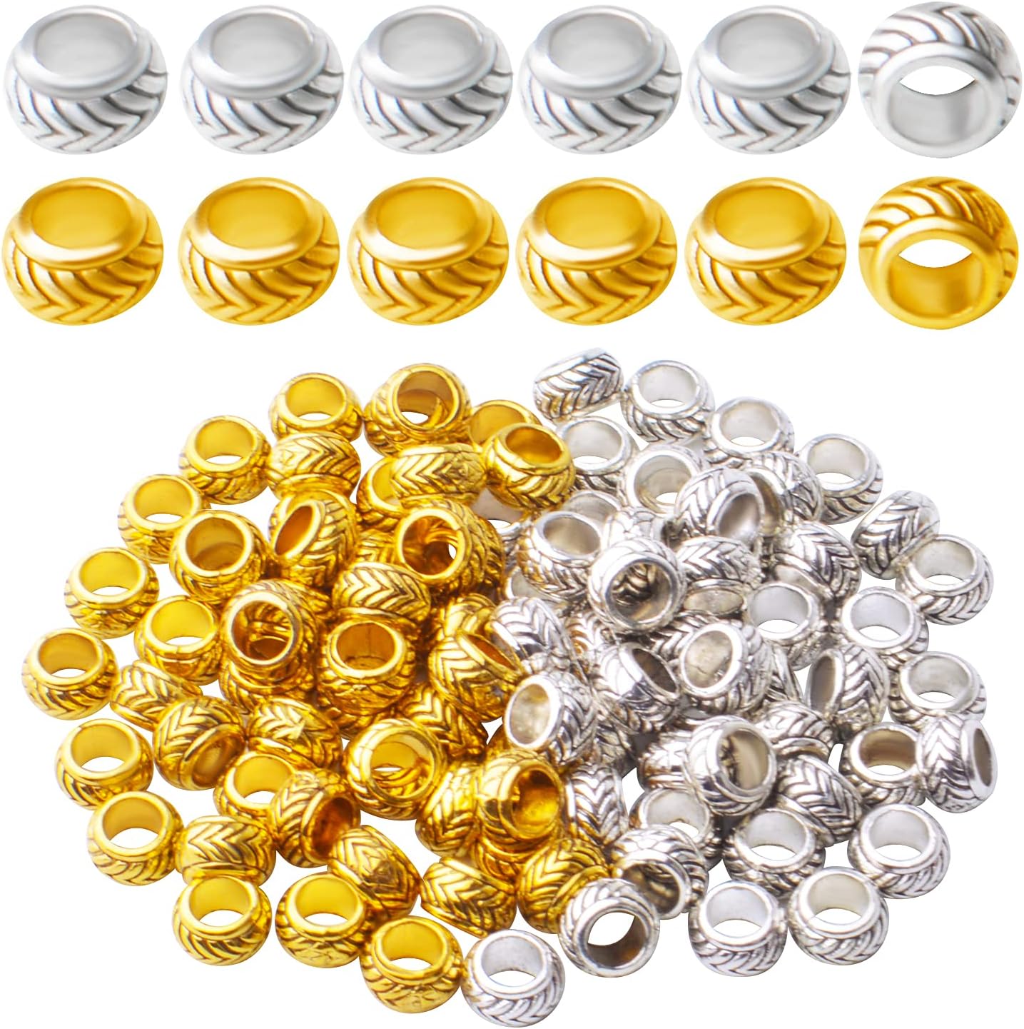 100pcs Large Hole Spacer Beads European Alloy Rondelle Spacers Loose Beads Jewelry Tube Spacers Jewelry Beads for Bracelet Necklace DIY Jewelry Making,Hole: 4.5mm