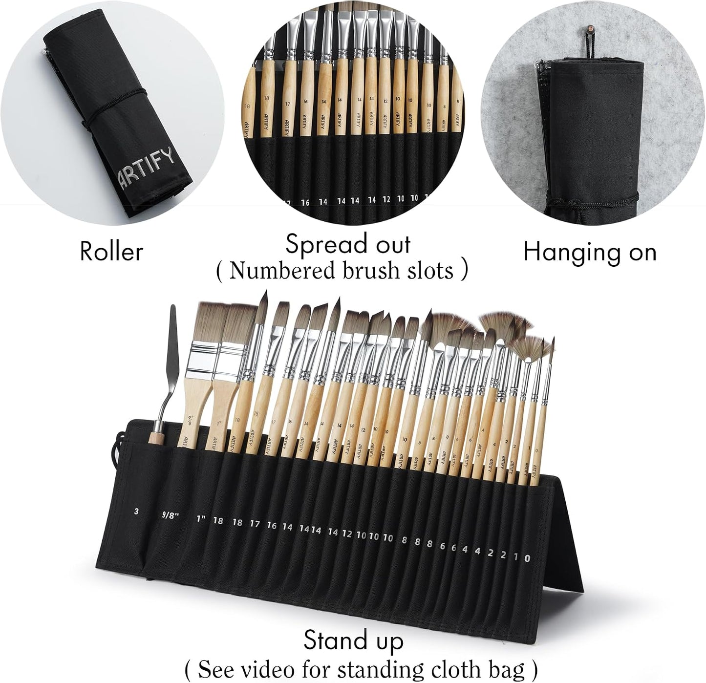 Aylifu 25 Pieces Professional Paint Brush Set – Expert Series Synthetic Nylon Brushes for Acrylic, Oil, Watercolor, Gouache – No Shedding, Canvas Roll Case & Palette Knife, Artist Gifts Art Supplies